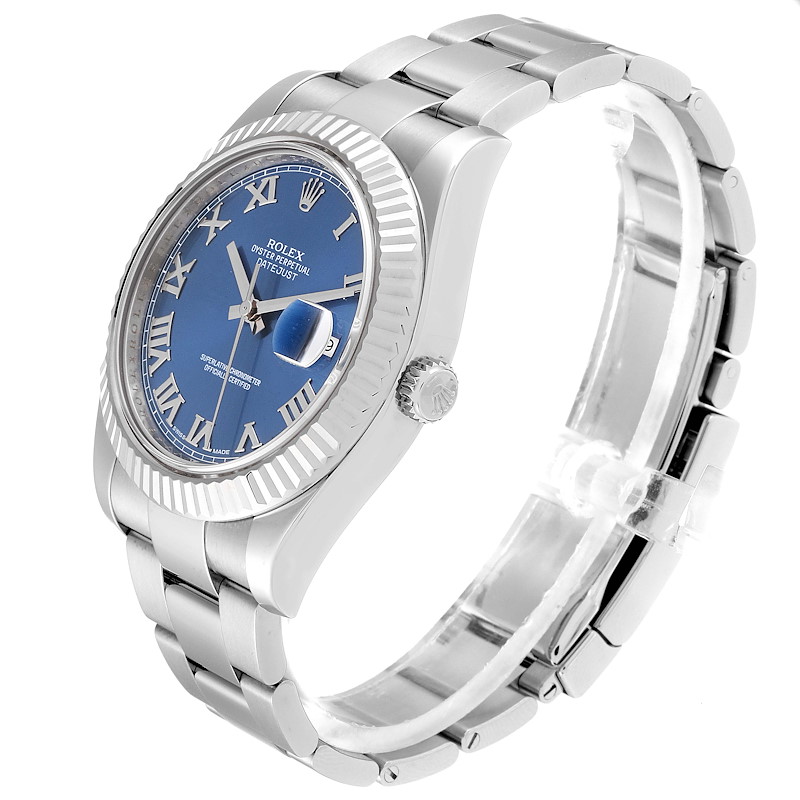 Rolex Datejust II Blue Roman Dial Fluted Bezel Watch 116334 Box Card ...
