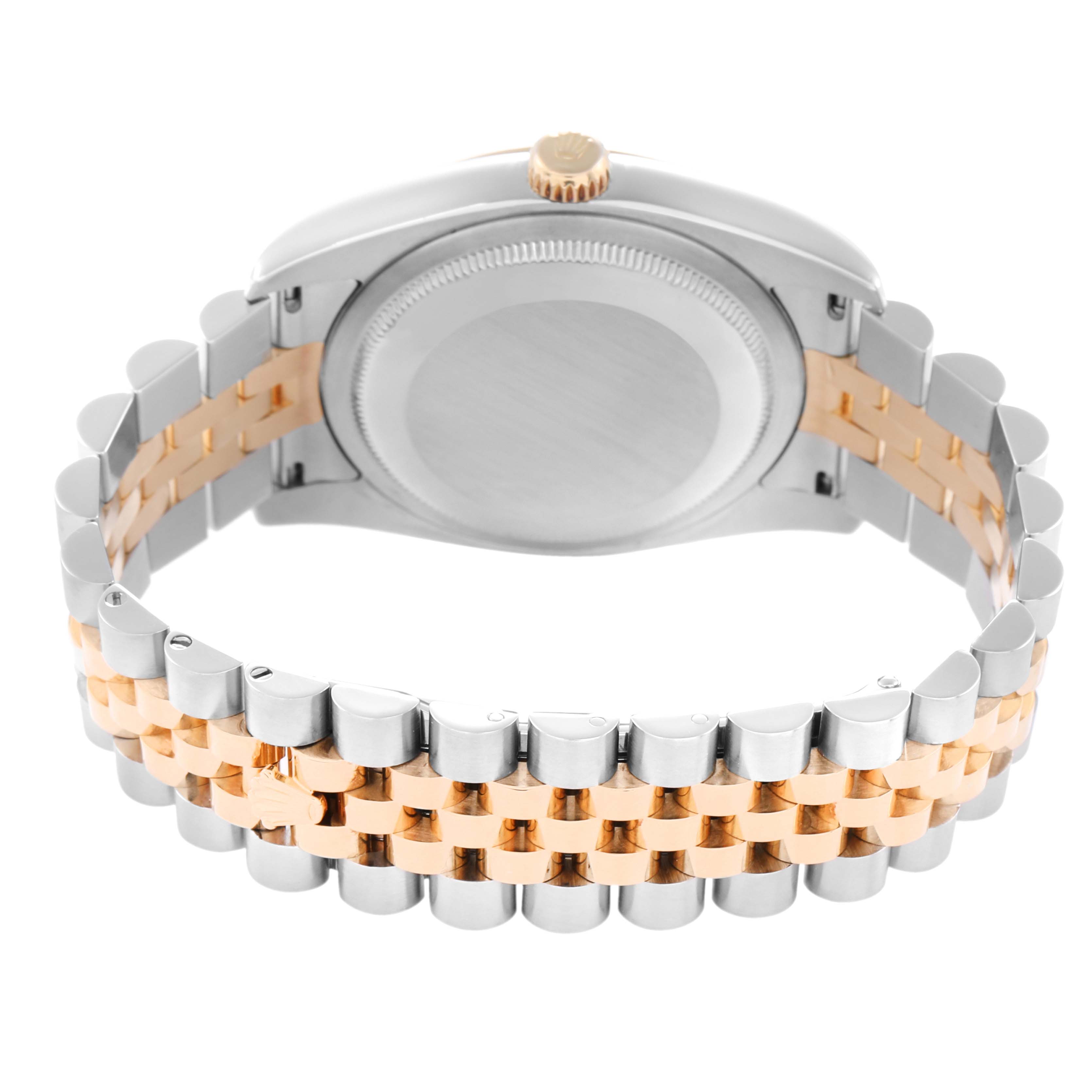 The image shows the back view of the Rolex Datejust model 116233 men
s watch, highlighting the bracelet and case back.