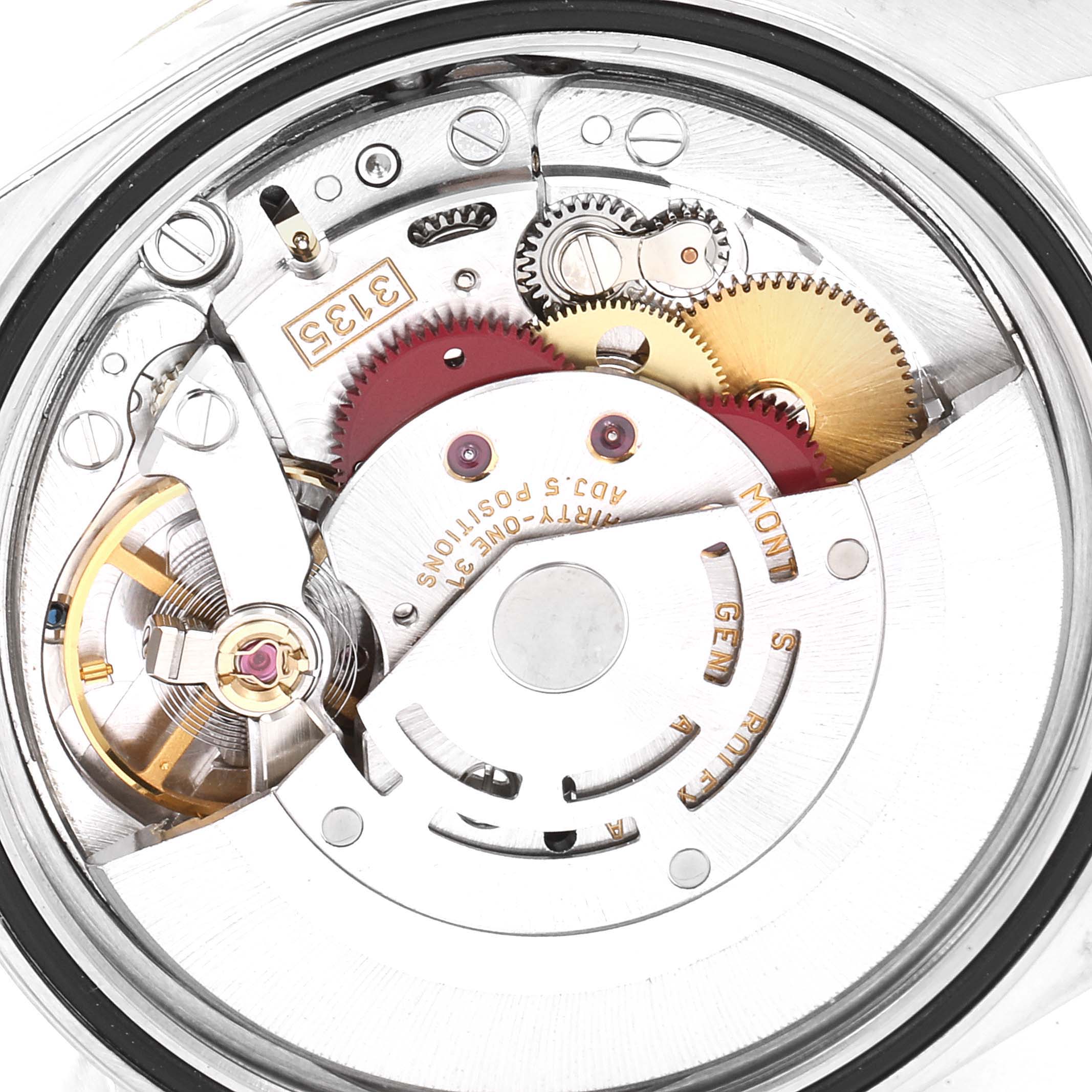 This image shows the backside of a Rolex Datejust 16233 Men's Steel and Gold (two tone) Champagne Dial 16233 Men's Steel and Gold (two tone) Champagne Dial, focusing on the intricate movement and internal components.