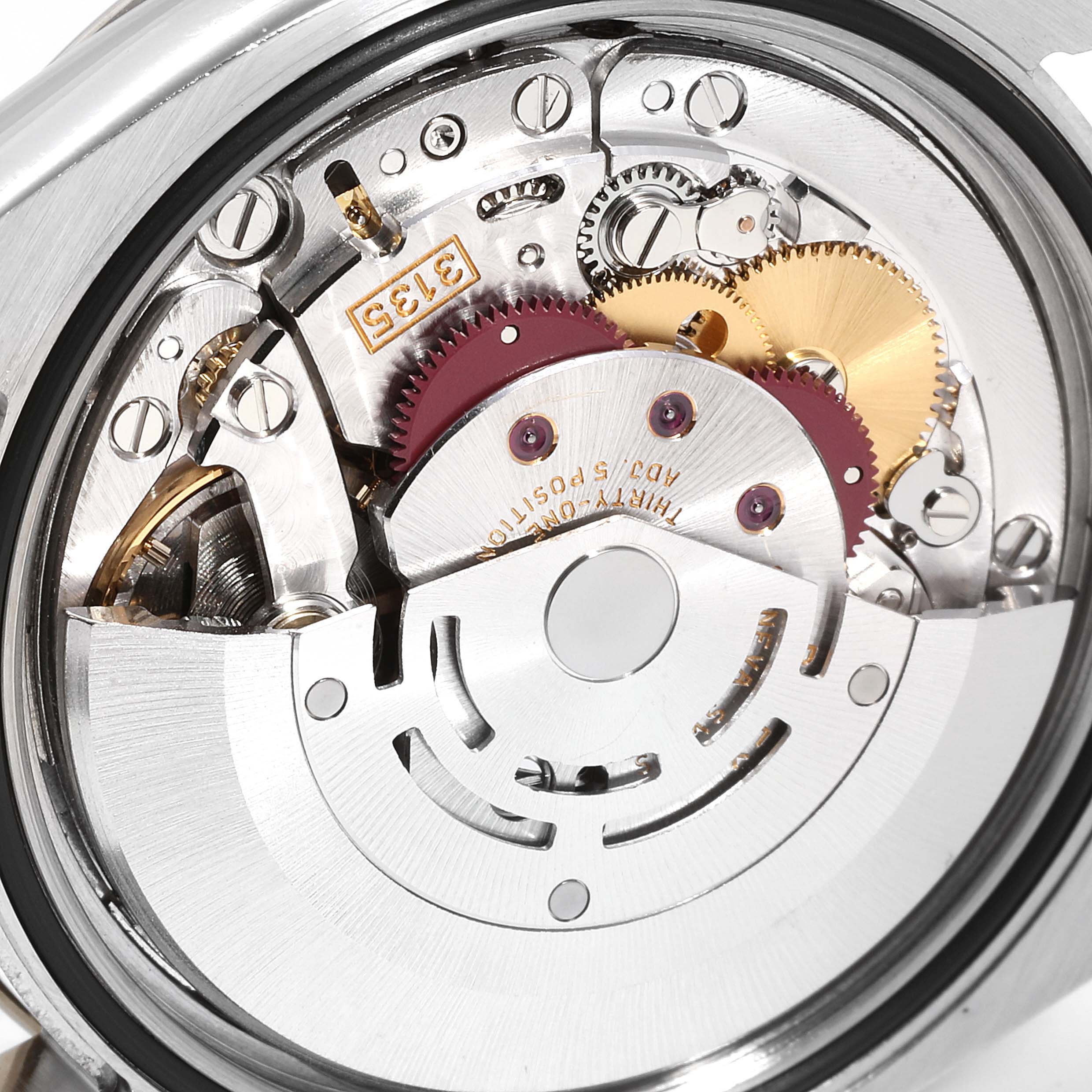 The image shows the internal mechanical movement of a Rolex Turn-o-Graph 116263 Men's Steel and Gold (two tone) White Dial 116263 Men's Steel and Gold (two tone) White Dial watch, viewed from the back.