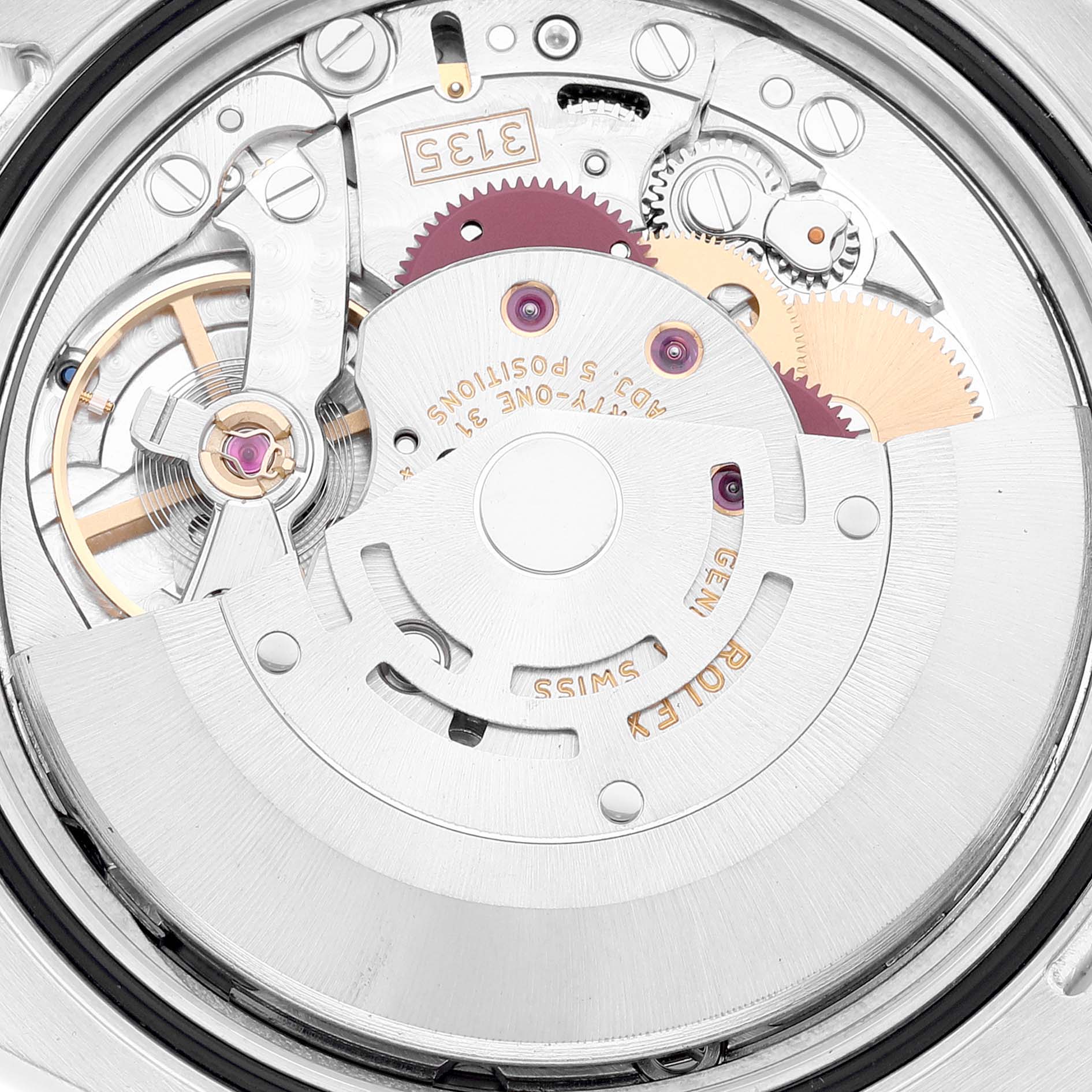 This image shows the inner mechanical movement of a Rolex Turn-o-Graph 116264 Men
s Stainless Steel Blue Dial 116264 Men
s Stainless Steel Blue Dial watch, primarily focused on the rotor and gears.