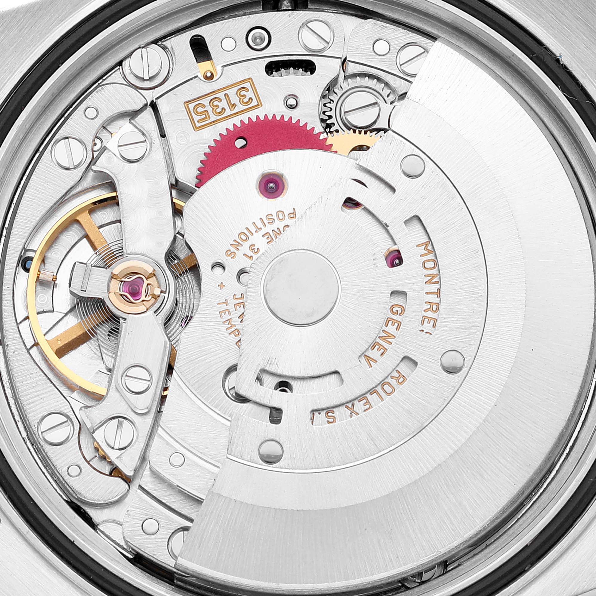 The image shows a close-up of the movement mechanism inside a Rolex Datejust 16234 Men's Stainless Steel White Dial 16234 Men's Stainless Steel White Dial watch.