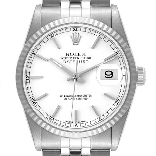 Photo of Rolex Datejust White Dial Fluted Bezel Steel White Gold Watch 16234