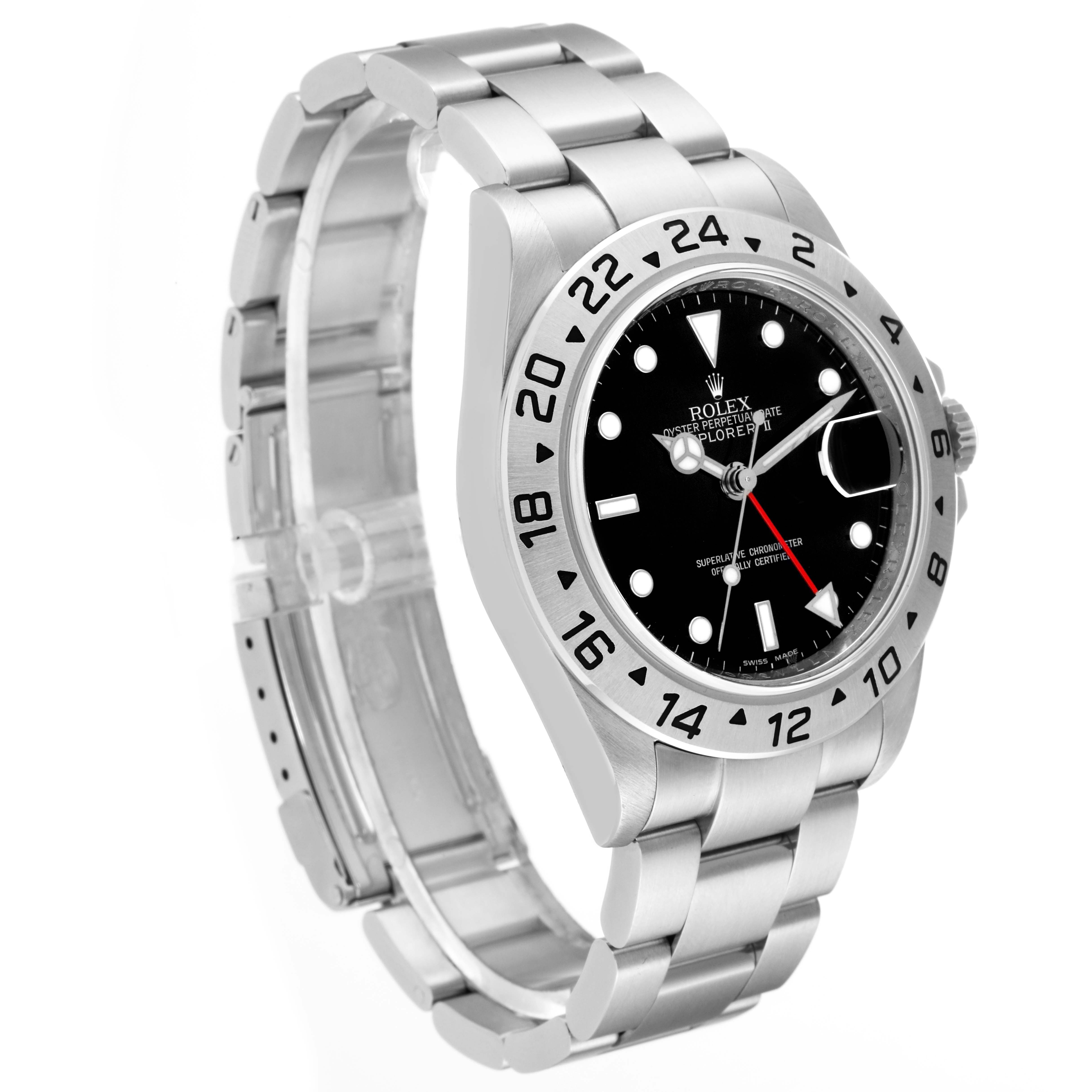 This image shows a side-angle view of a Rolex Explorer 16570 Men
s Stainless Steel Black Dial 16570 Men
s Stainless Steel Black Dial watch, displaying its bracelet, case, dial, and bezel.