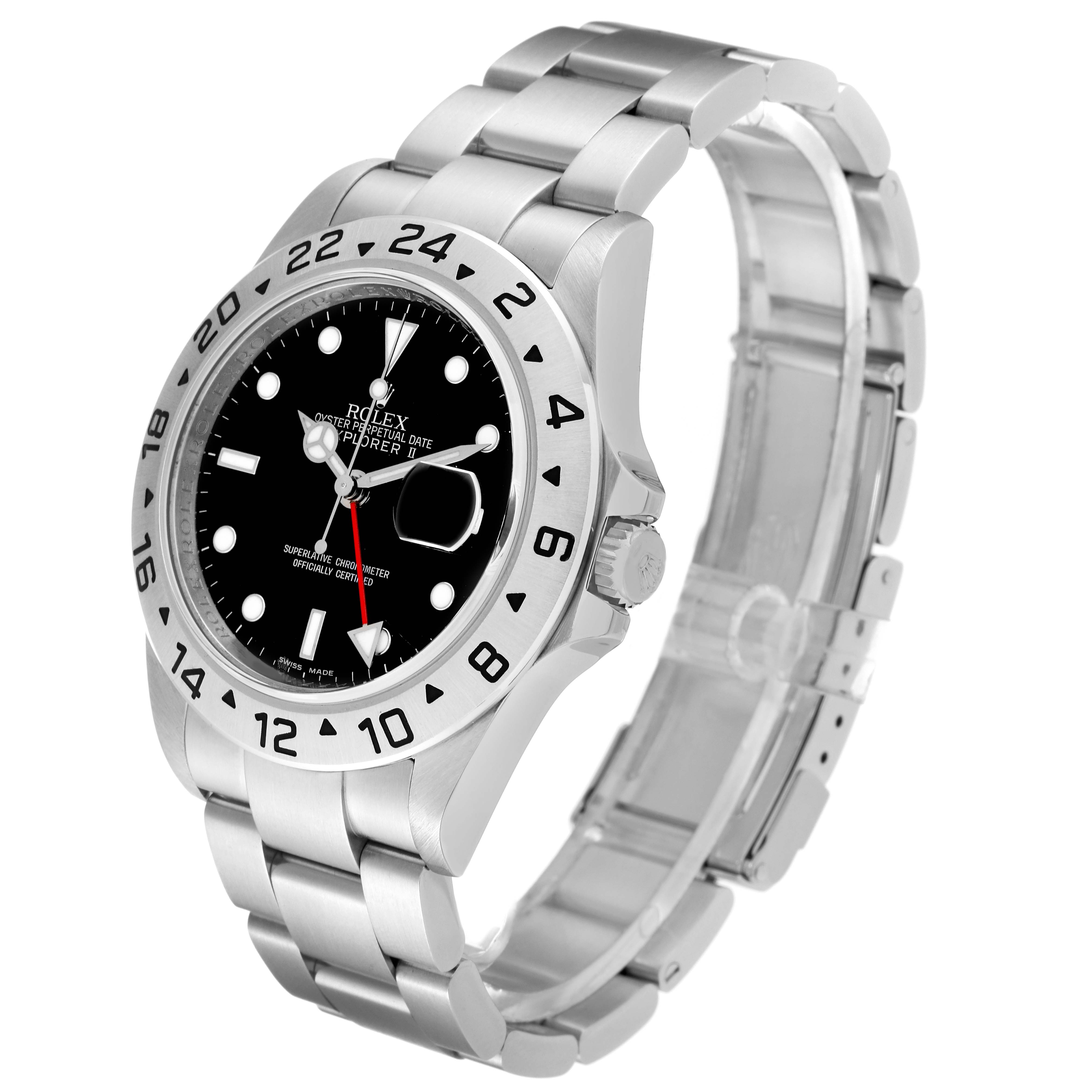The Rolex Explorer 16570 Men
s Stainless Steel Black Dial 16570 Men
s Stainless Steel Black Dial watch is shown at a three-quarter angle, displaying the face, bezel, and part of the bracelet.