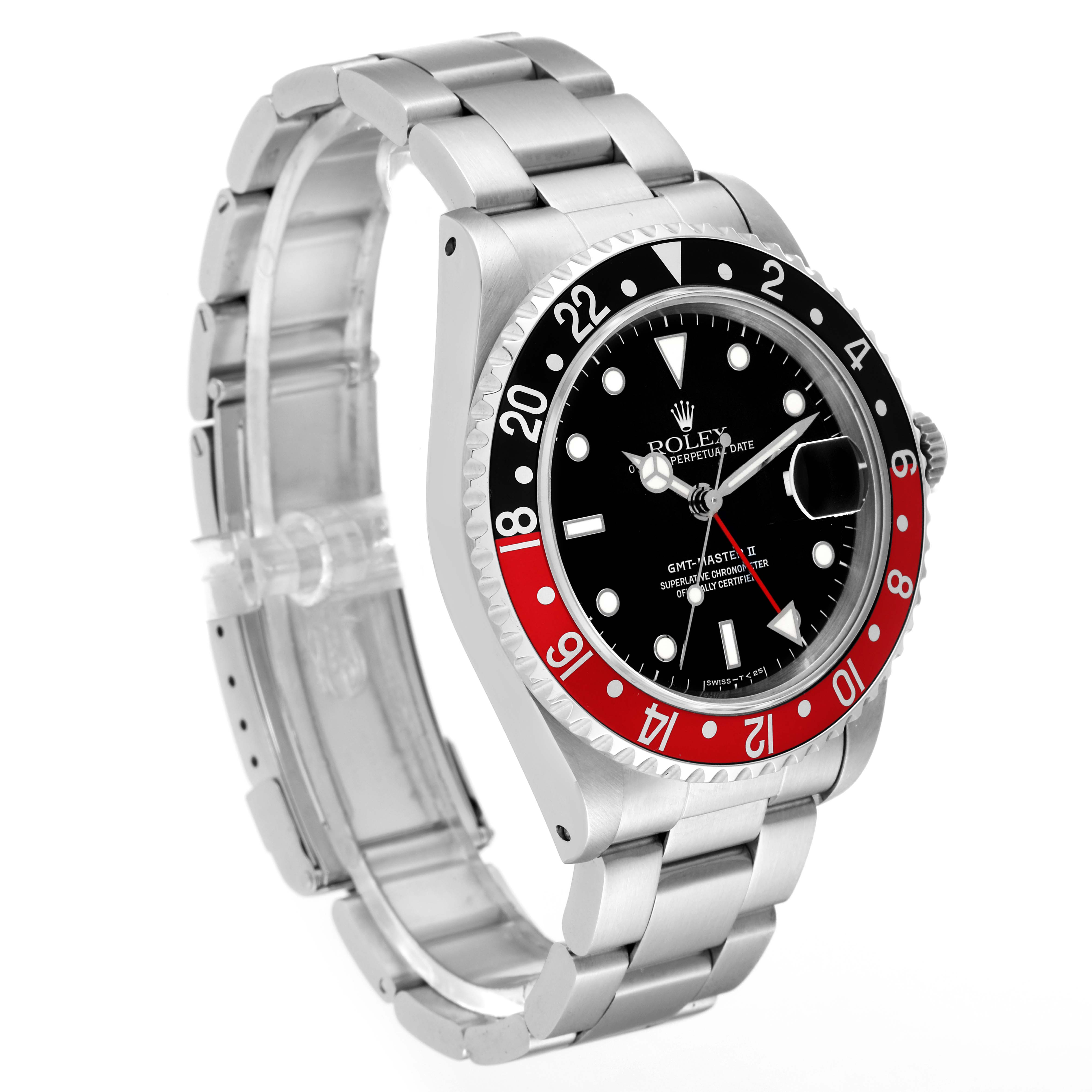 The Rolex GMT-Master 16710 Men
s Stainless Steel Black Dial 16710 Men
s Stainless Steel Black Dial watch is shown at a slight angle from the front, displaying the face, bezel, and part of the bracelet.