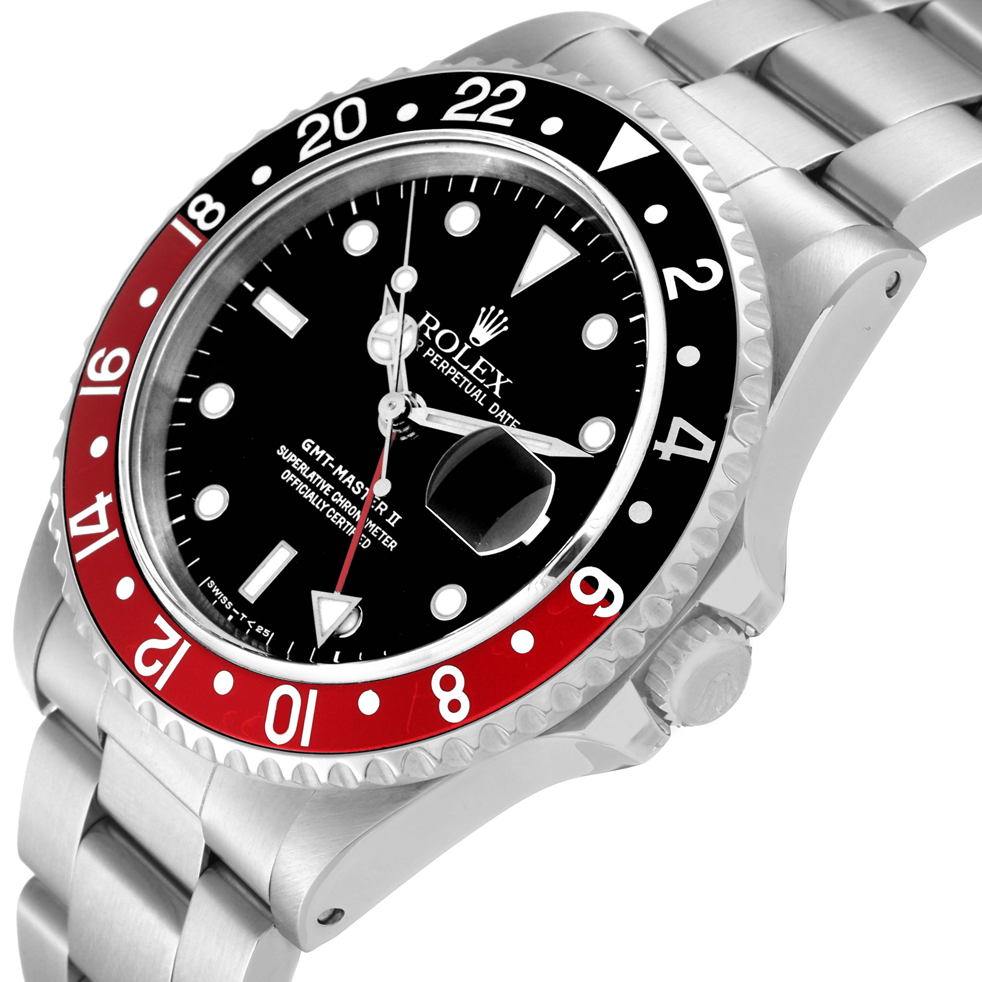 The image shows a Rolex GMT-Master 16710 Men's Stainless Steel Black Dial 16710 Men's Stainless Steel Black Dial II watch at an angled view showcasing the dial, bezel, and part of the bracelet.