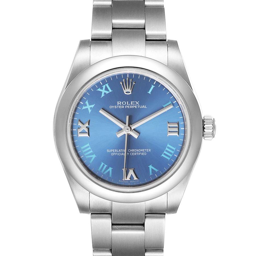 Rolex Oyster Perpetual Midsize 31 Blue Dial Steel Ladies Watch 177200 Unworn SwissWatchExpo