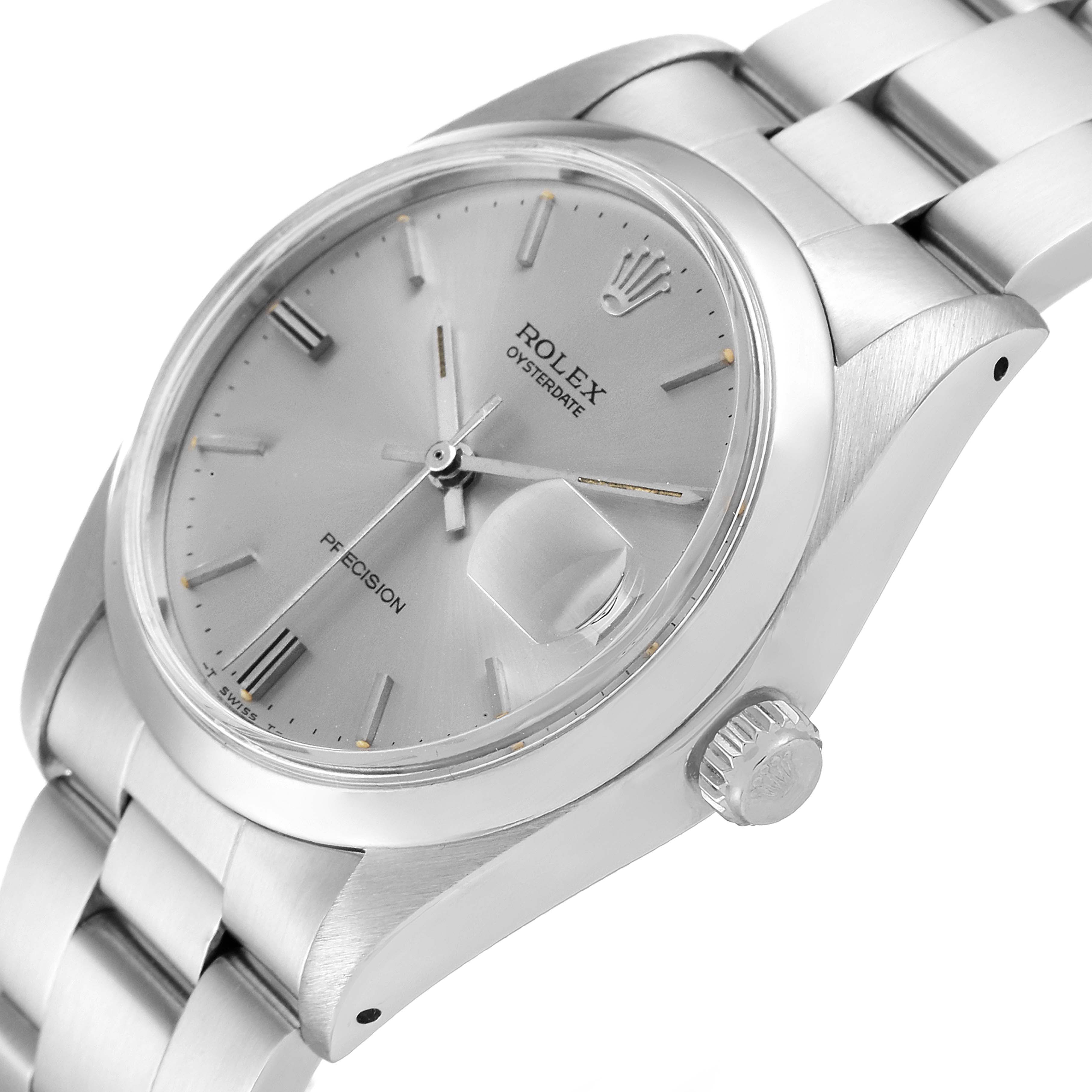 The image shows an angled close-up of the Rolex Vintage Collection 6694 Men's Stainless Steel Silver Dial 6694 Men's Stainless Steel Silver Dial watch, highlighting the dial, hands, crown, and part of the bracelet.