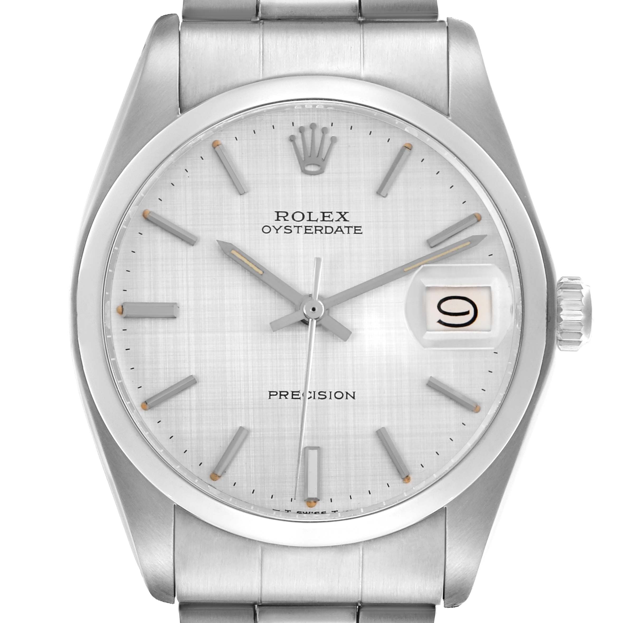The watch is a Rolex Vintage Collection model 6694, shown from a front angle, displaying its face, hour markers, hands, and date window.