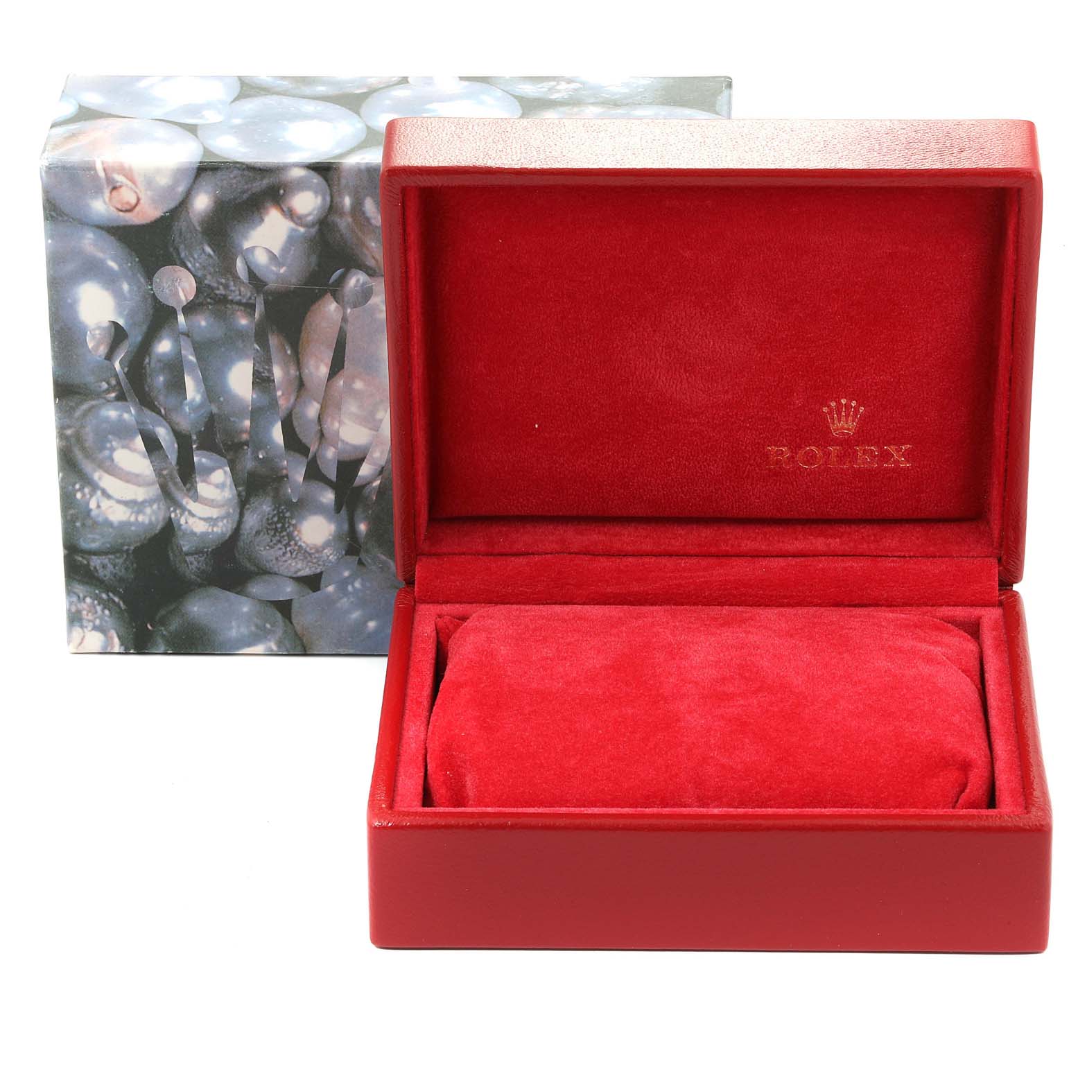 The image shows an open red box with interior branding for a Rolex President 79178 Women
s Yellow Gold Champagne Dial 79178 Women
s Yellow Gold Champagne Dial model watch.