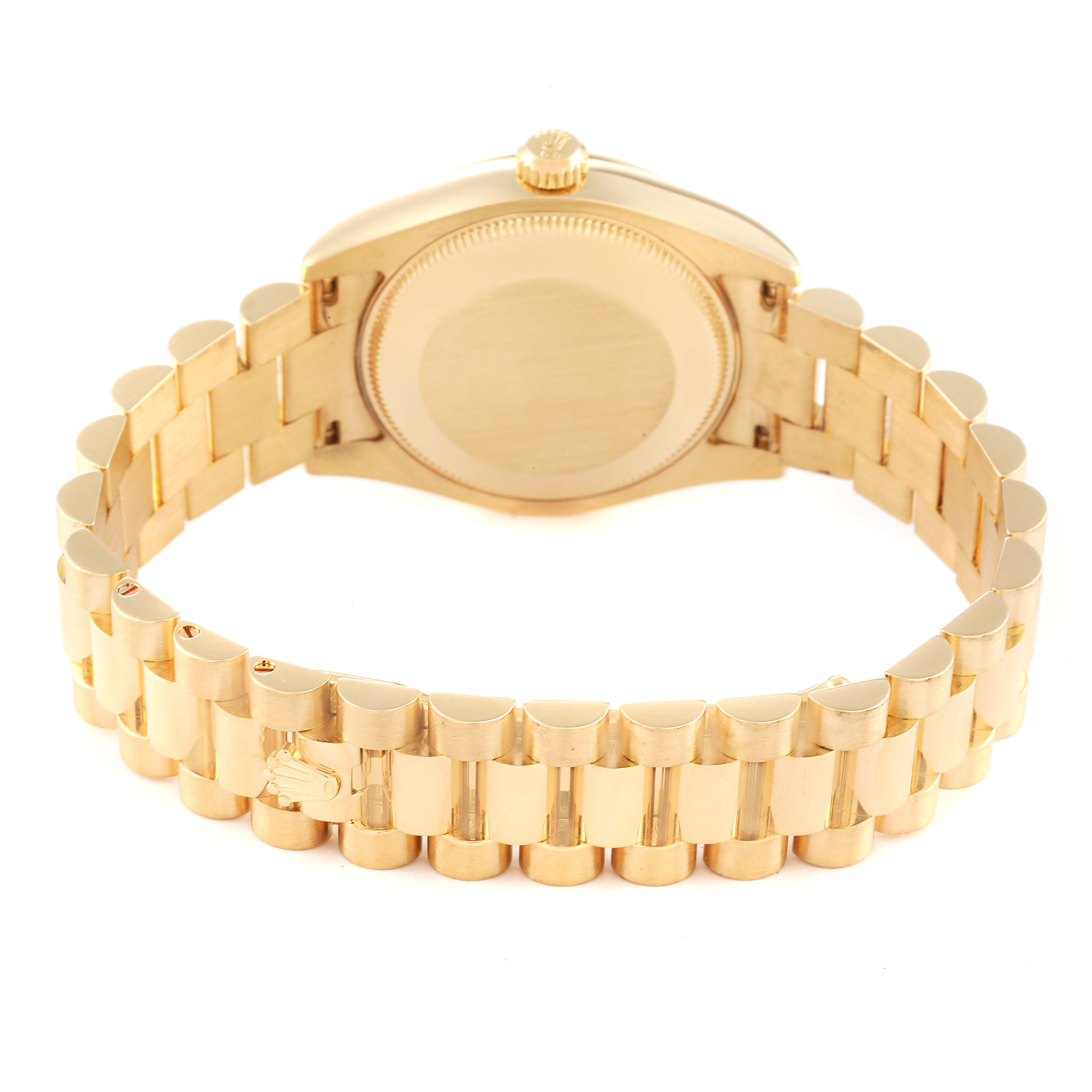 The image shows the back case and bracelet of a Rolex President 178278 Women's Yellow Gold Champagne Dial 178278 Women's Yellow Gold Champagne Dial model watch from a rear angle.
