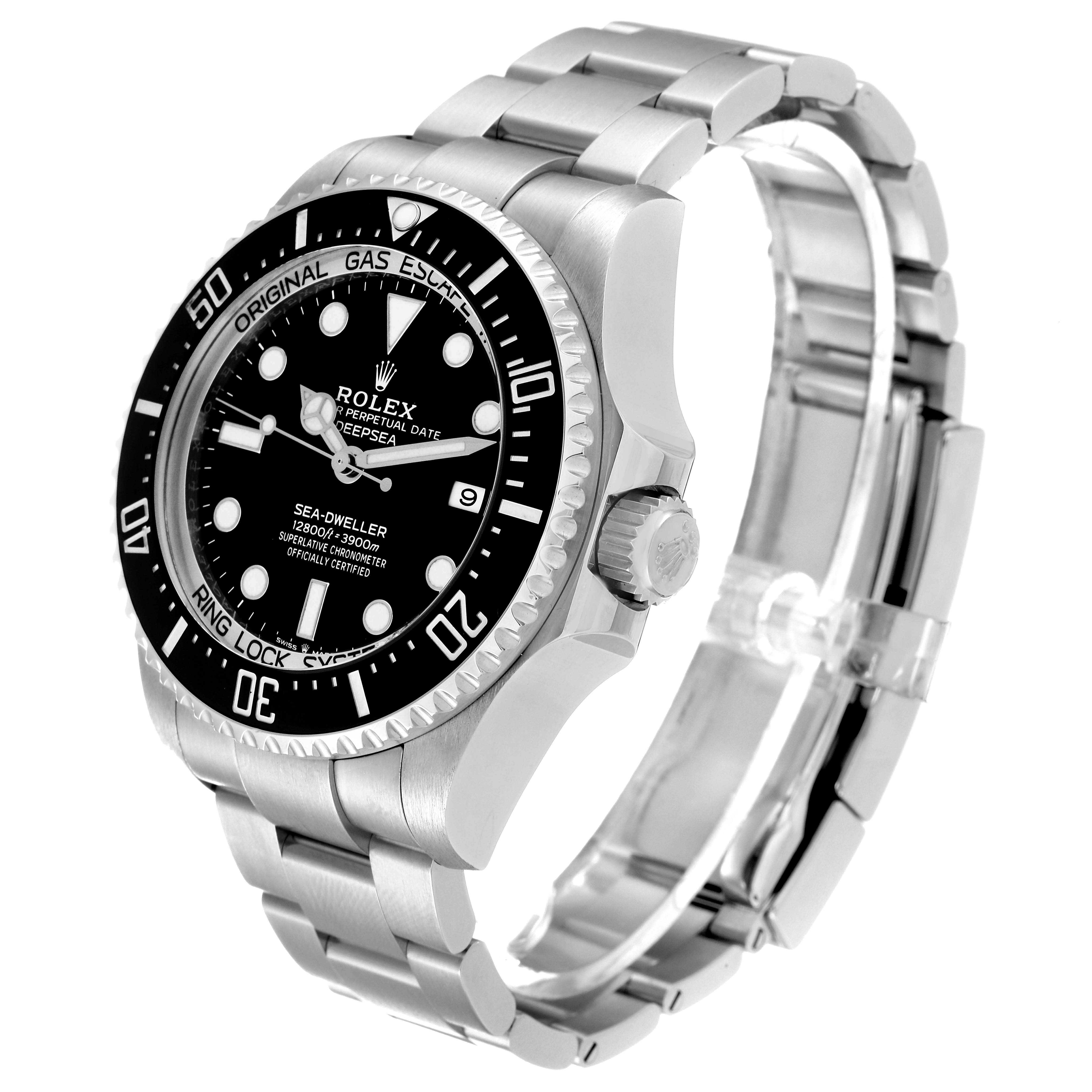 This image shows a Rolex Sea-Dweller 126660 Men's Stainless Steel Black Dial 126660 Men's Stainless Steel Black Dial watch at a three-quarter angle, highlighting its face, bezel, crown, and bracelet.