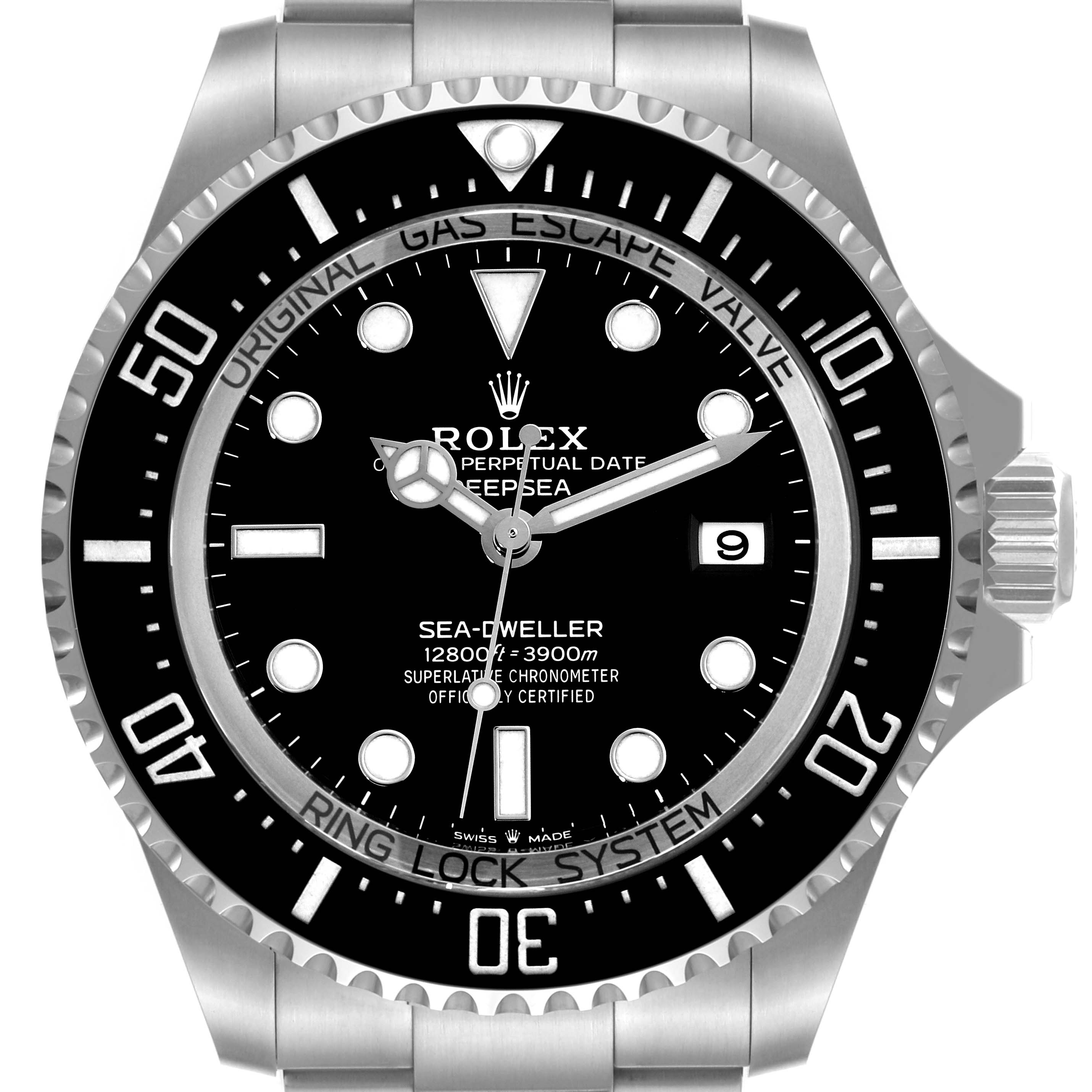 The image shows a front view of a Rolex Sea-Dweller 136660 Men's Stainless Steel Black Dial 136660 Men's Stainless Steel Black Dial watch, displaying the bezel, dial, hands, and crown.