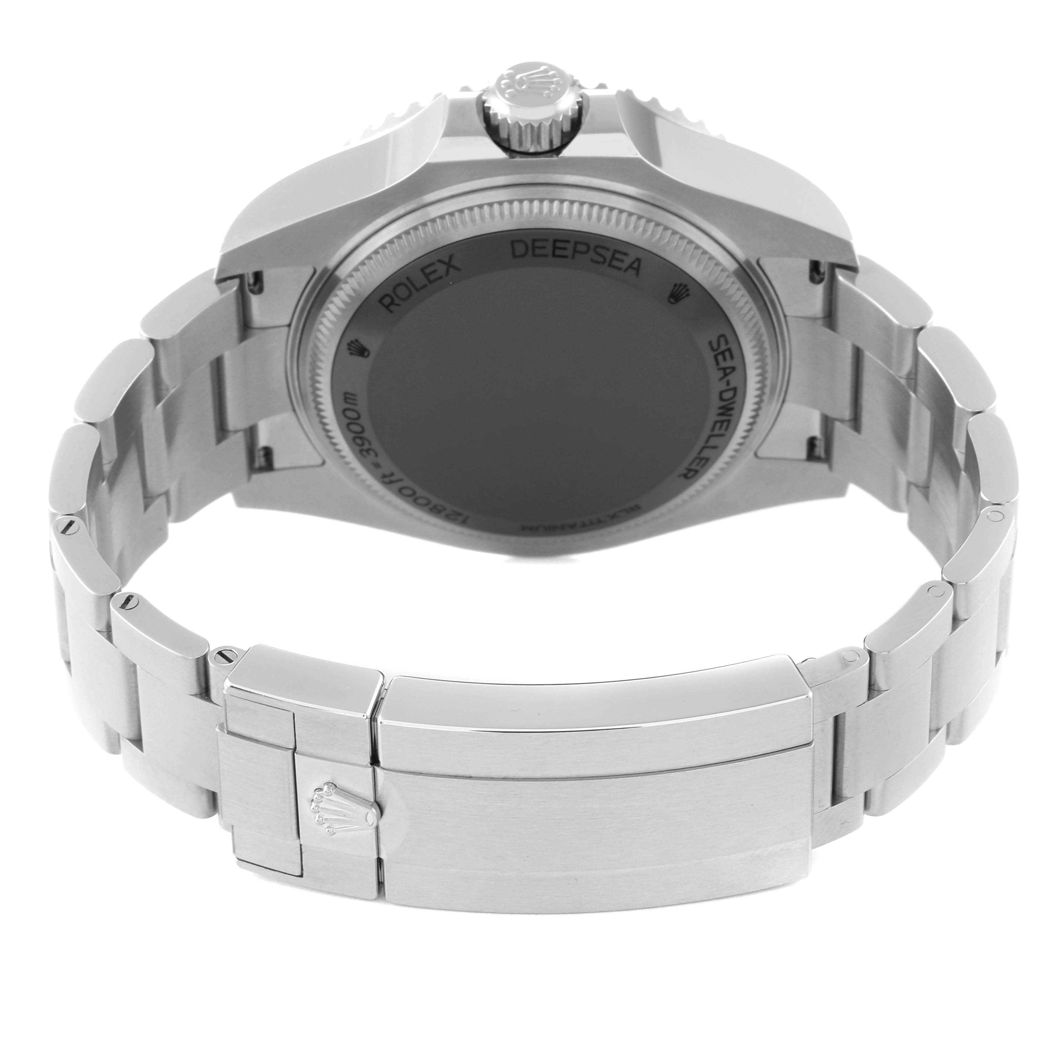 The image shows the back and clasp of the Rolex Sea-Dweller 136660 Men's Stainless Steel Black Dial 136660 Men's Stainless Steel Black Dial watch from a rear view angle.