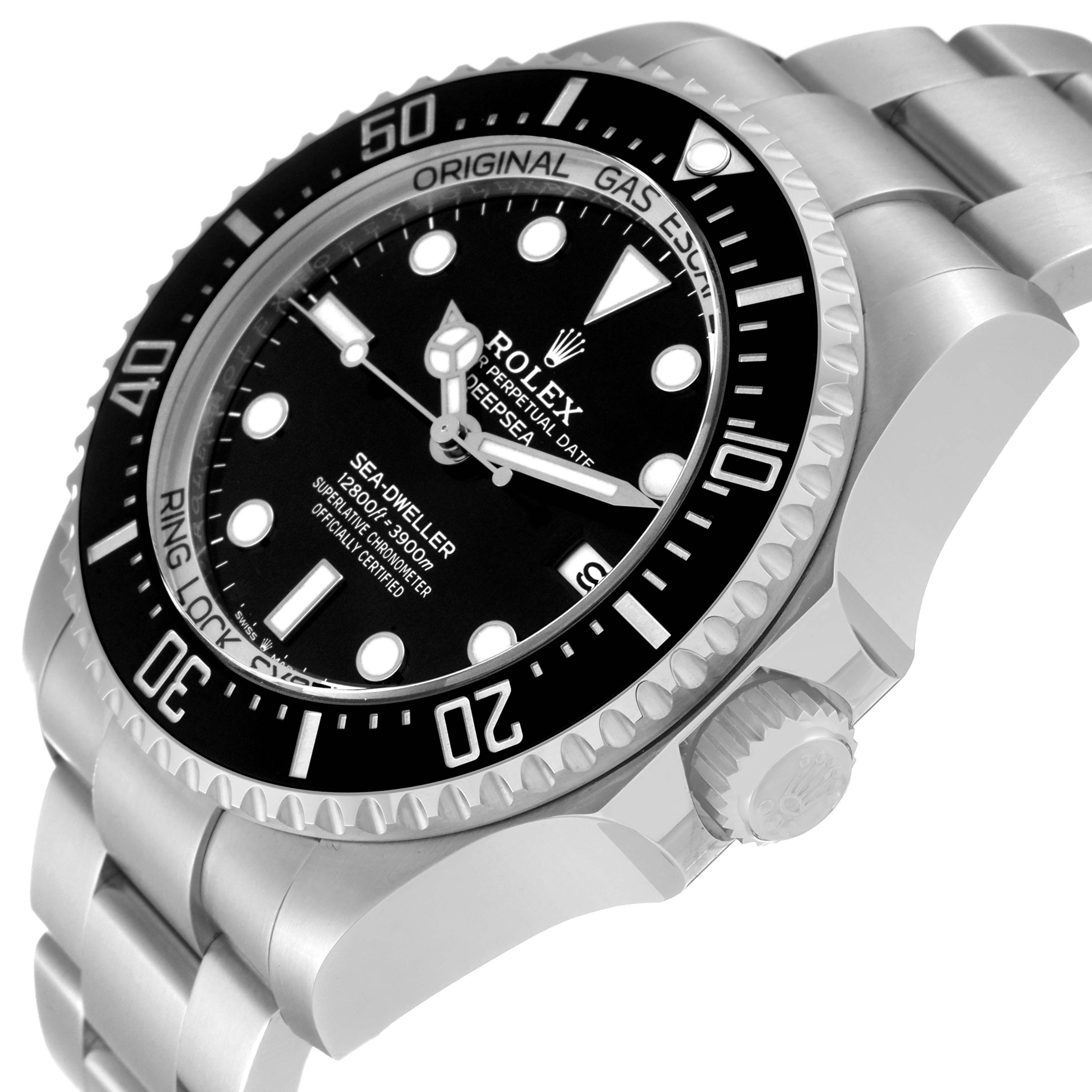 The image shows a Rolex Sea-Dweller 136660 Men's Stainless Steel Black Dial 136660 Men's Stainless Steel Black Dial watch from a side angle, highlighting its dial, bezel, crown, and part of the bracelet.