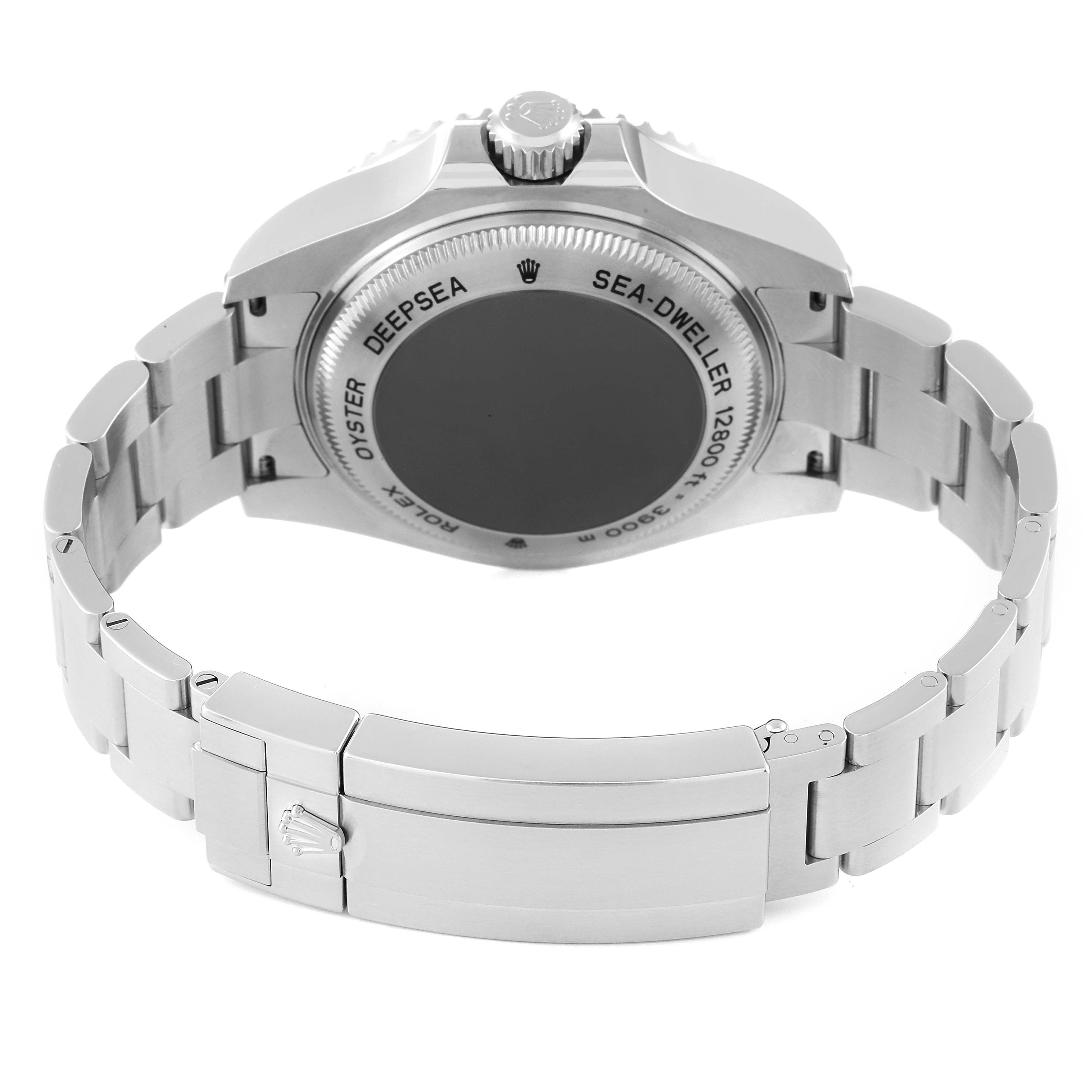 The image shows the back case and bracelet of a Rolex Sea-Dweller 116660 Men
s Stainless Steel Blue Dial 116660 Men
s Stainless Steel Blue Dial watch viewed from the back.