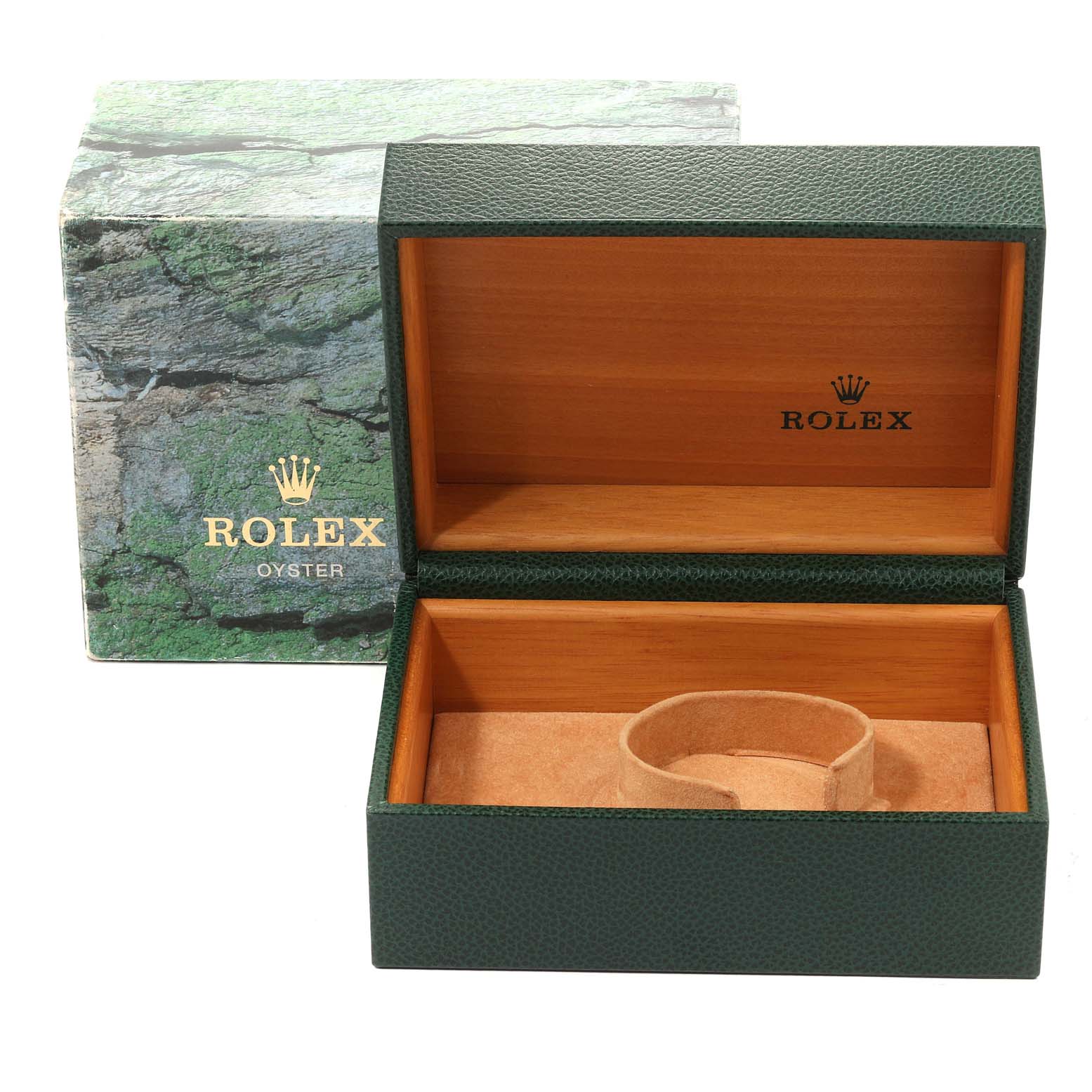 The image shows the open box and exterior packaging for a Rolex Submariner 14060M Men
s Stainless Steel Black Dial 14060M Men
s Stainless Steel Black Dial watch.