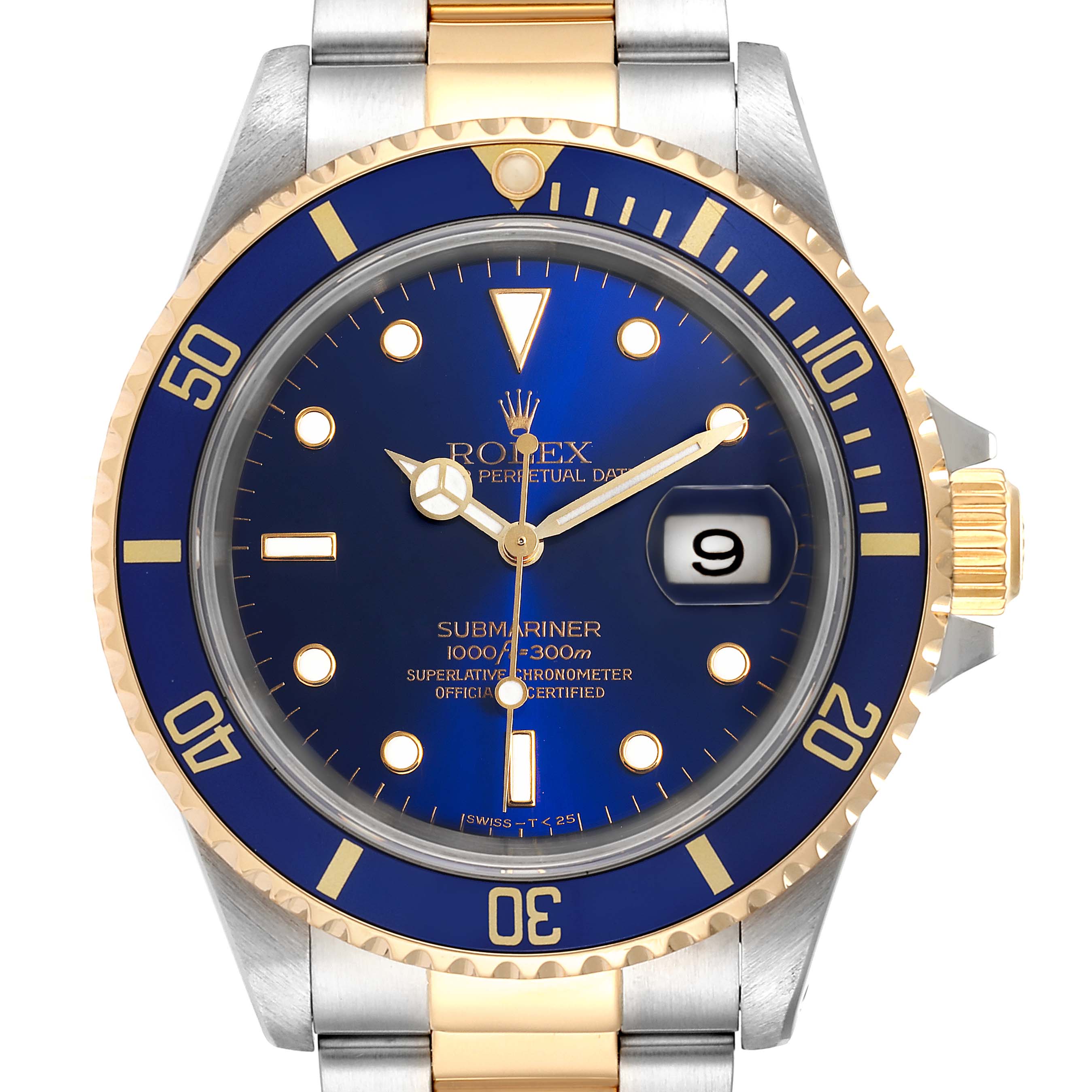 Rolex Submariner Blue Dial Bezel Steel Yellow Gold Mens Watch 16613 ...