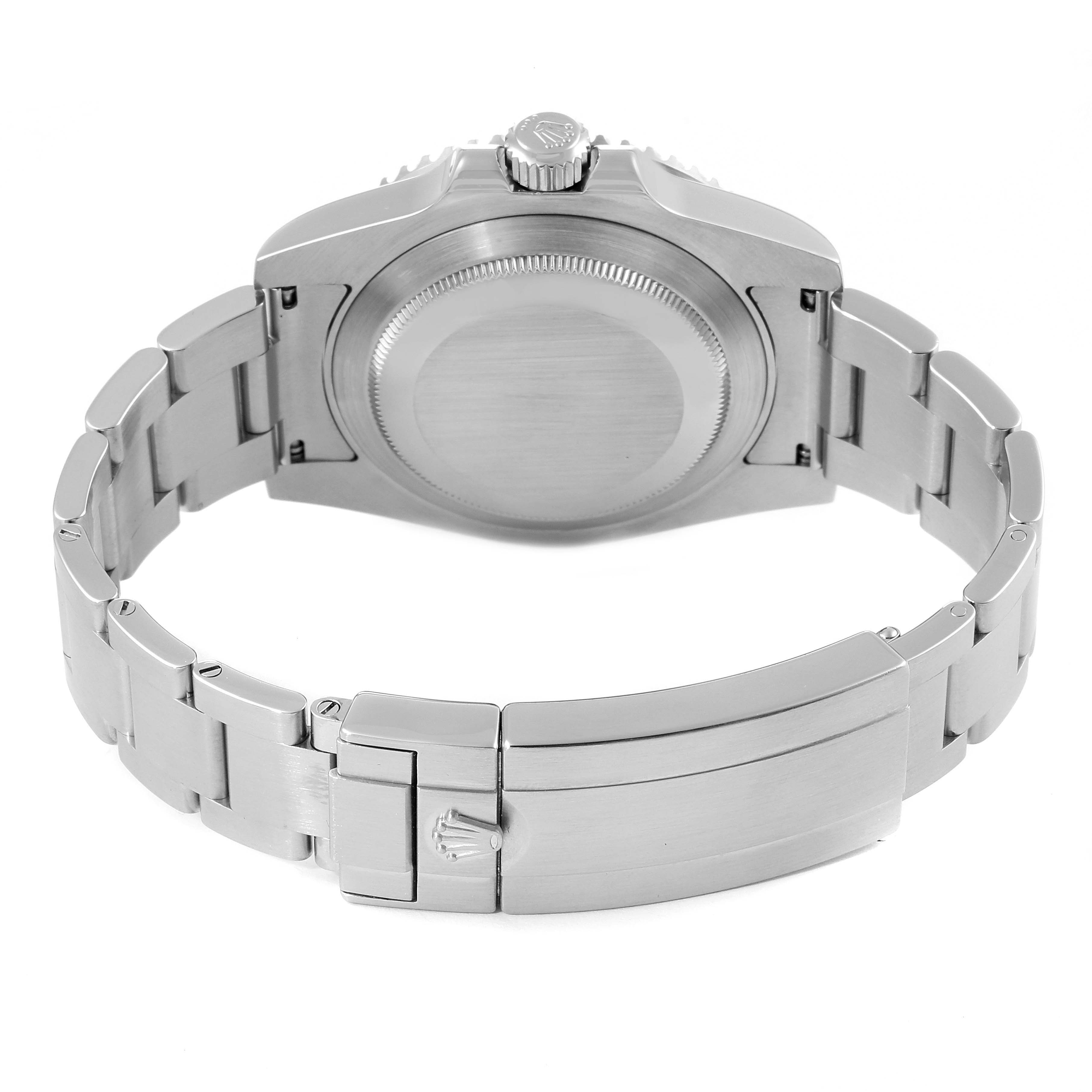 The image shows the back case and bracelet clasp of a Rolex Submariner 116610LV Men
s Stainless Steel Green Dial 116610LV Men
s Stainless Steel Green Dial watch from a rear angle.