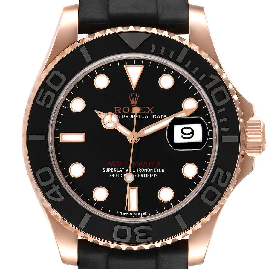 Rolex Yachtmaster 40mm Everose Gold Rubber Strap Watch 116655 Box Card SwissWatchExpo