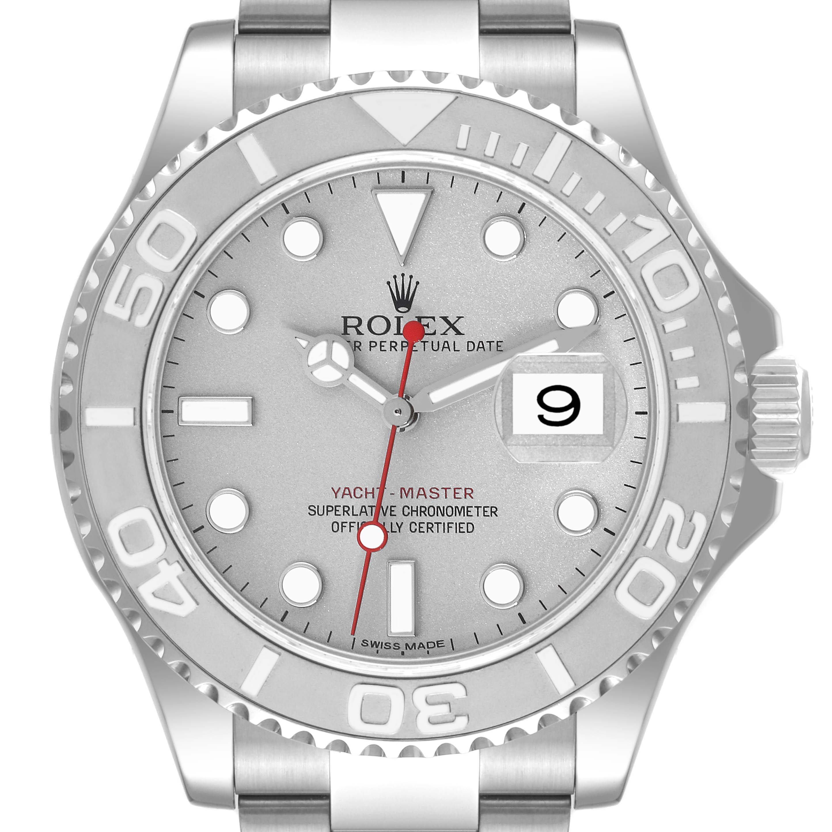 Rolex Yachtmaster Platinum Dial Platinum Bezel Steel Mens Watch 116622 SwissWatchExpo