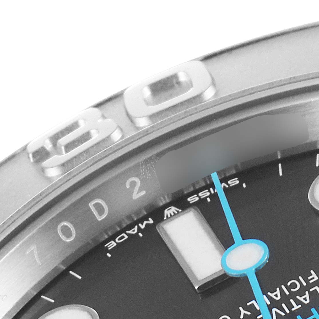 The image shows a close-up angle of the face and bezel of the Rolex Yacht-Master 126622 Men
s Stainless Steel Grey Dial 126622 Men
s Stainless Steel Grey Dial watch.