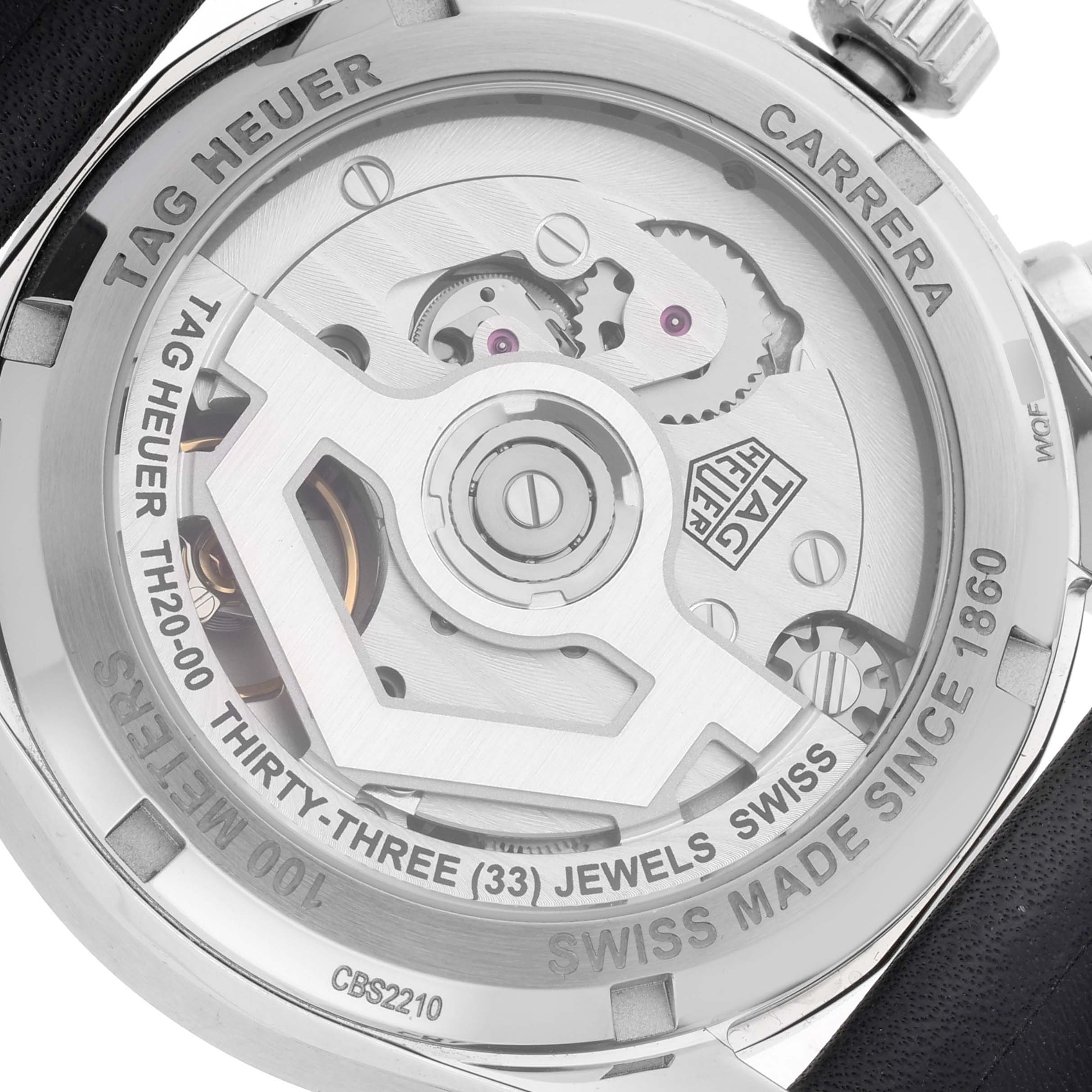 This image shows the back view of the Tag Heuer Carrera CBS2210.FC6534 Men's Stainless Steel Black Dial CBS2210.FC6534 Men's Stainless Steel Black Dial watch, revealing its movement and internal components.