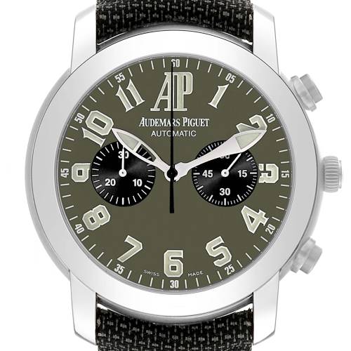 The image shows a front angle of the Jules model watch by Audemars Piguet, highlighting the dial, hands, and strap.