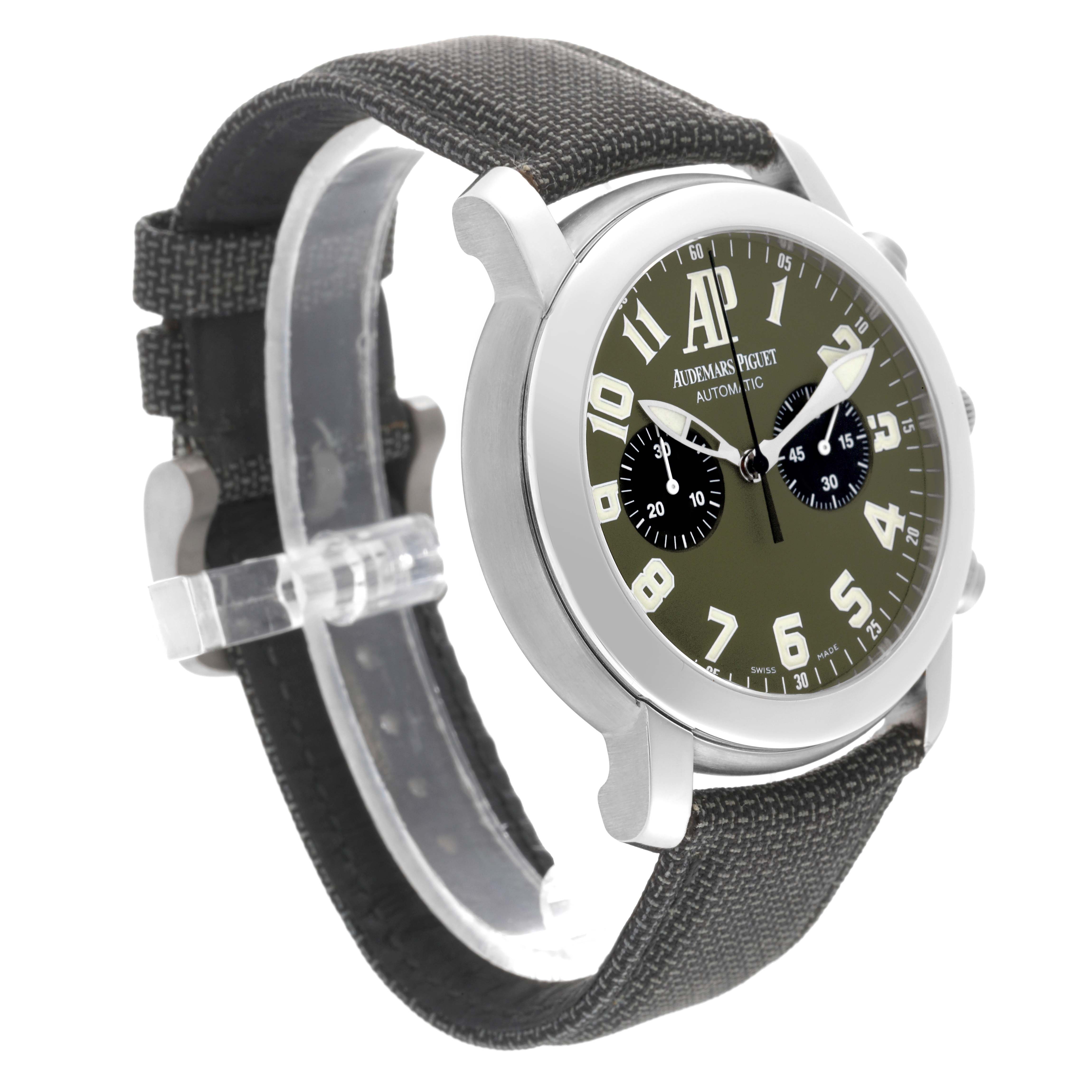 The image shows a Jules model by Audemars Piguet at a three-quarter angle, highlighting its face, bezel, lugs, and strap.