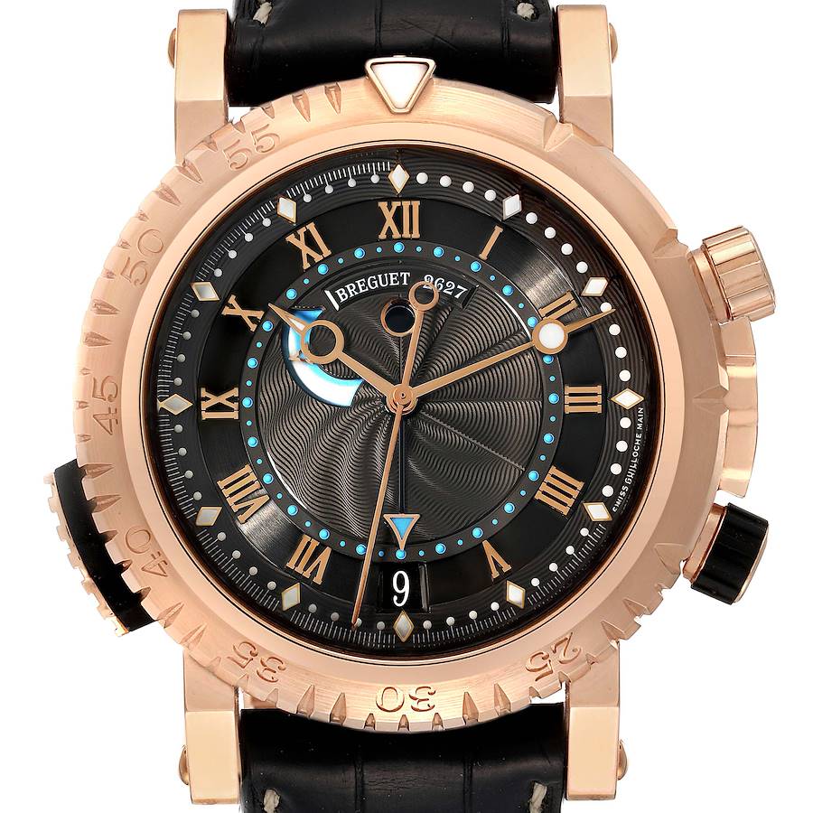 Breguet Marine Royale Rose Gold Leather Strap Mens Watch 5847BR Box Papers SwissWatchExpo
