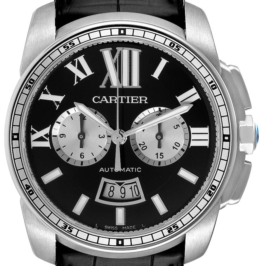 Cartier Calibre Divers Black Dial Rubber Strap Steel Mens Watch W7100060 SwissWatchExpo