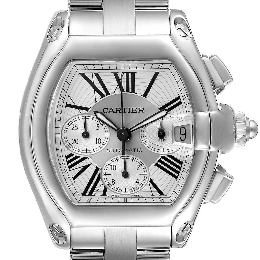 Cartier Roadster Silver Dial Chronograph Steel Mens Watch W62019X6 SwissWatchExpo