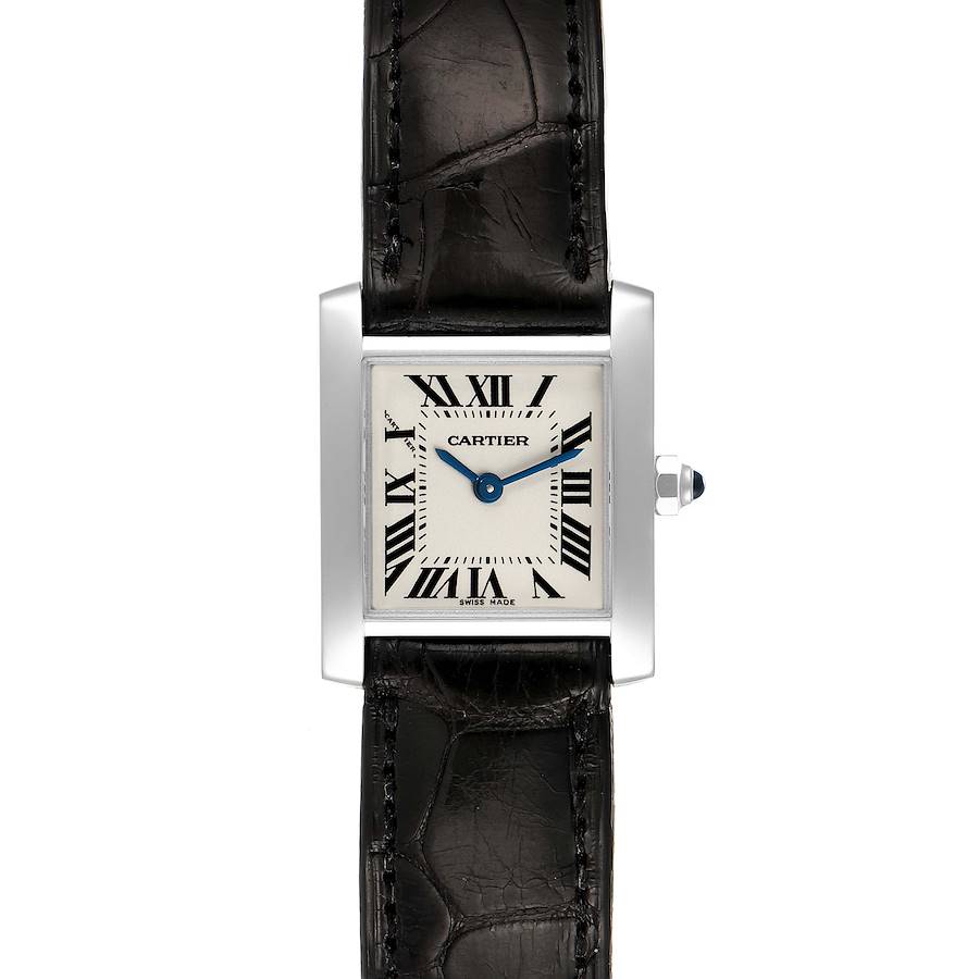 Cartier Tank Francaise White Gold Black Strap Ladies Watch W5001256 SwissWatchExpo