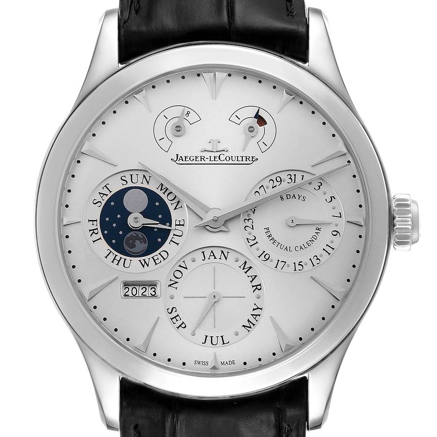 Jaeger LeCoultre Master 8 Day Perpetual Calendar Steel Mens Watch Q1618420 SwissWatchExpo
