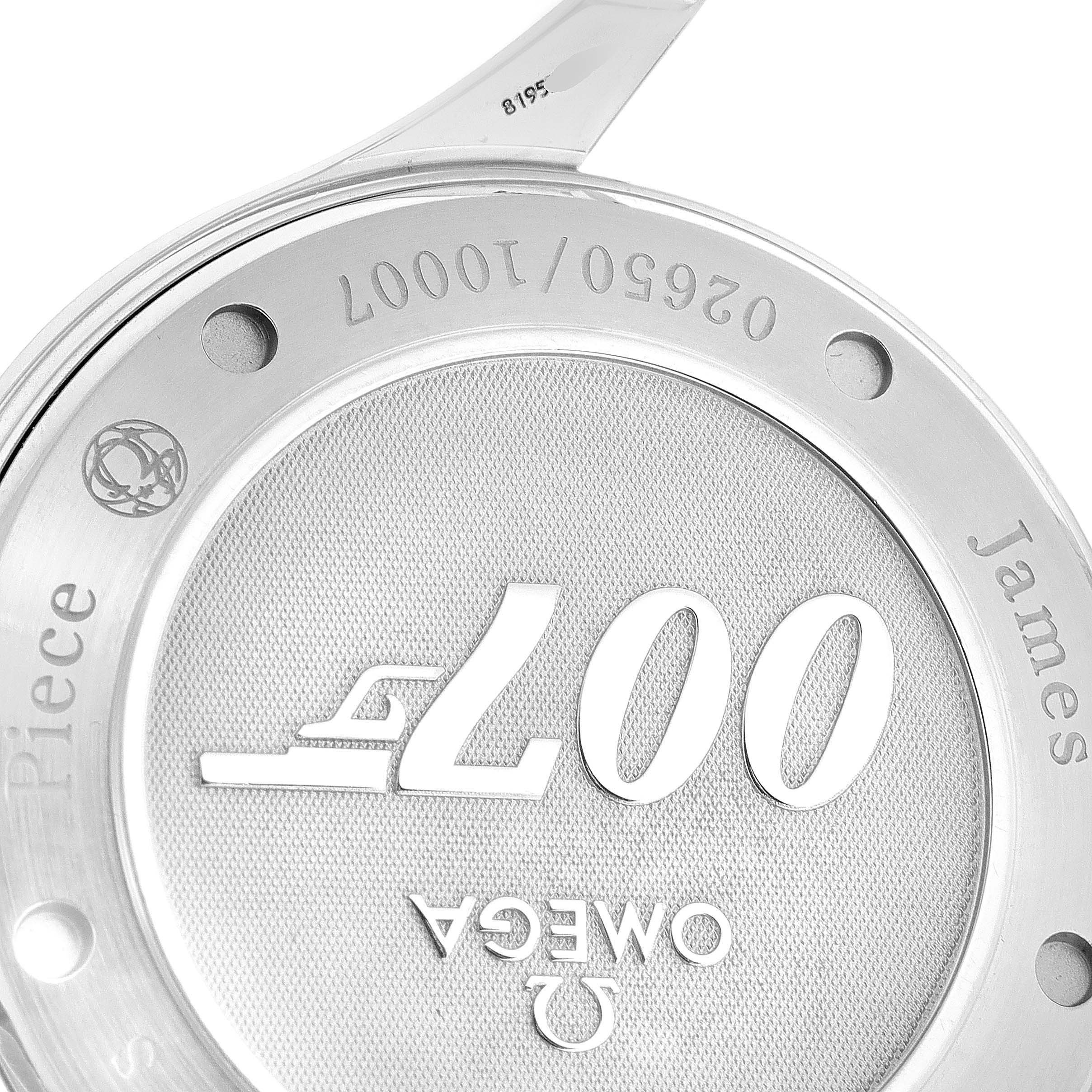 This image shows the case back of an Omega Seamaster 212.30.41.20.01.001 Men's Stainless Steel Black Dial 212.30.41.20.01.001 Men's Stainless Steel Black Dial watch, featuring the "007" logo and engraved details.