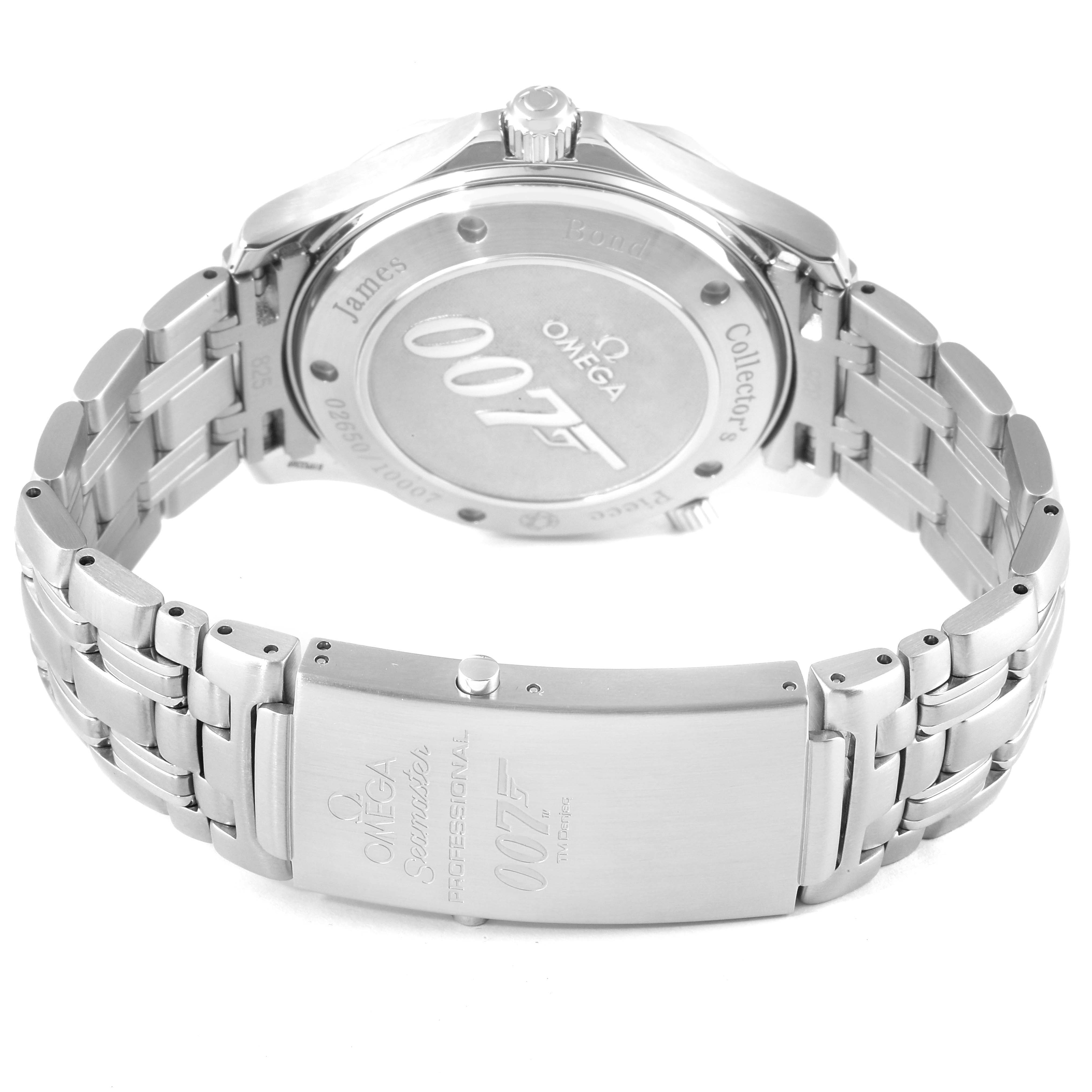 The image shows the back case and clasp of the Omega Seamaster 212.30.41.20.01.001 Men's Stainless Steel Black Dial 212.30.41.20.01.001 Men's Stainless Steel Black Dial 007 model watch with its bracelet and closure.