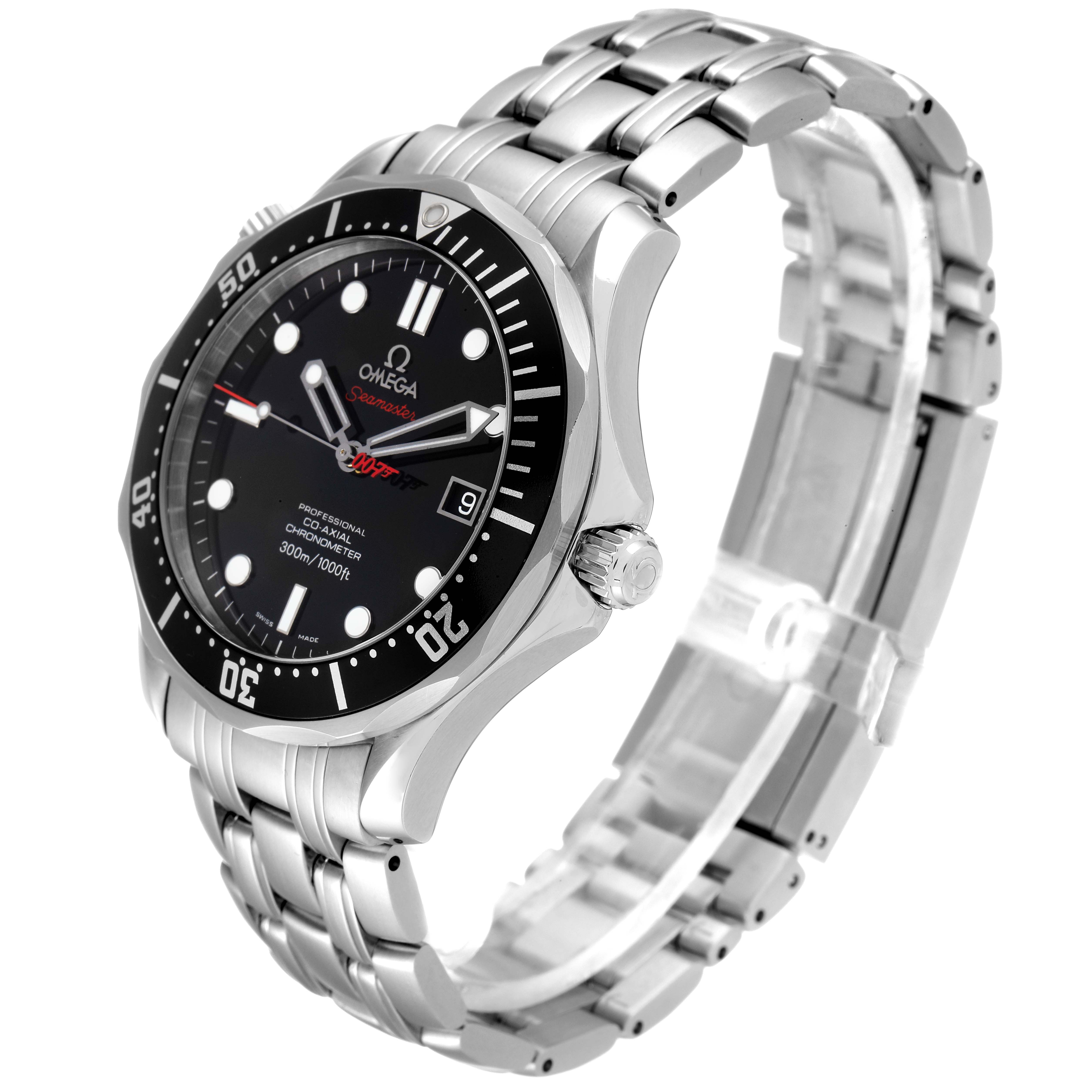 The Omega Seamaster 212.30.41.20.01.001 Men's Stainless Steel Black Dial 212.30.41.20.01.001 Men's Stainless Steel Black Dial watch is shown at an angle highlighting the face, bezel, crown, and bracelet.
