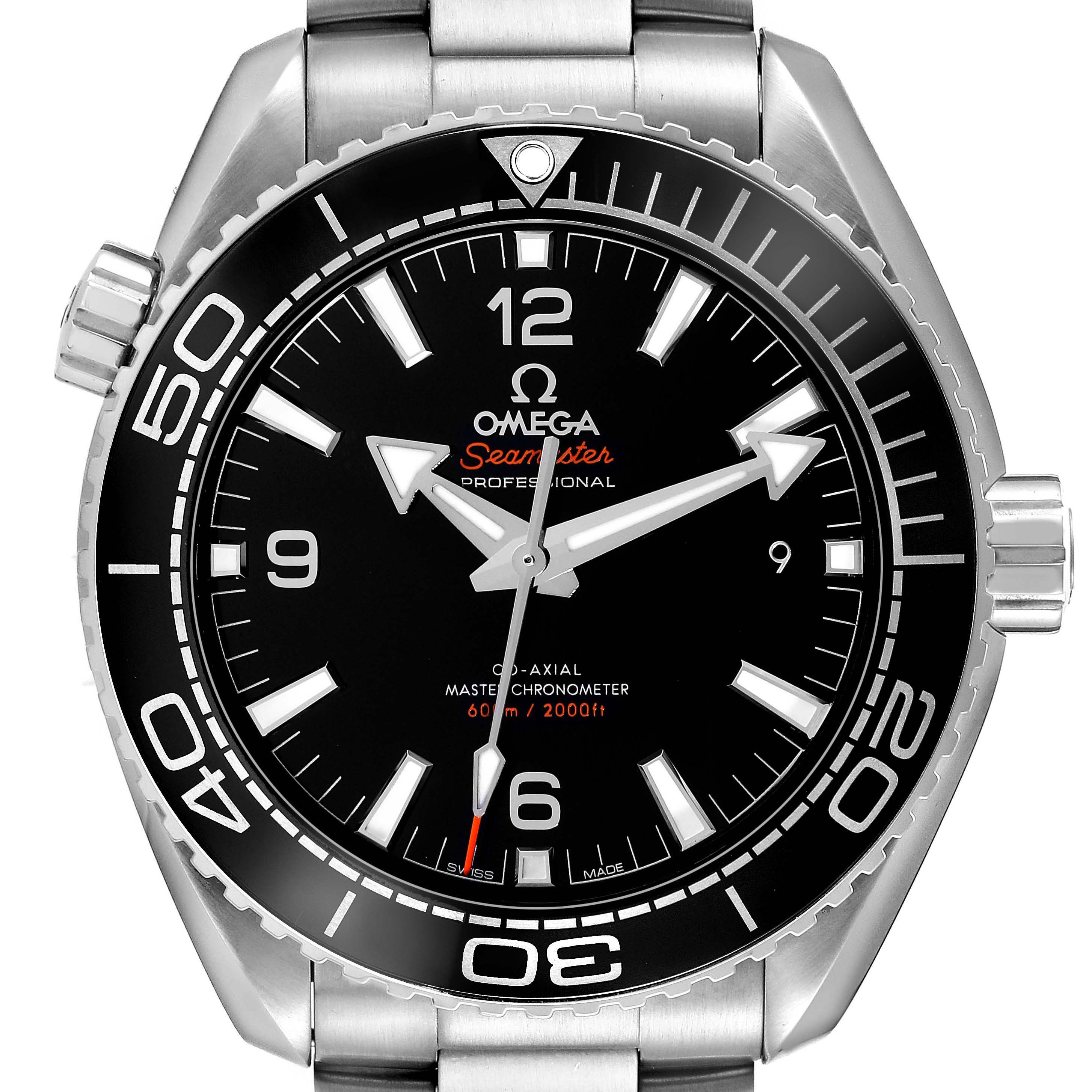 The image shows a frontal view of the Omega Seamaster, model 215.30.44.21.01.001, highlighting the dial, bezel, and crown.