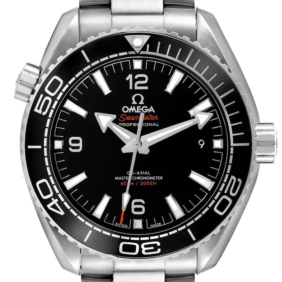 The image shows a frontal view of the Omega Seamaster, model 215.30.44.21.01.001, highlighting the dial, bezel, and crown.