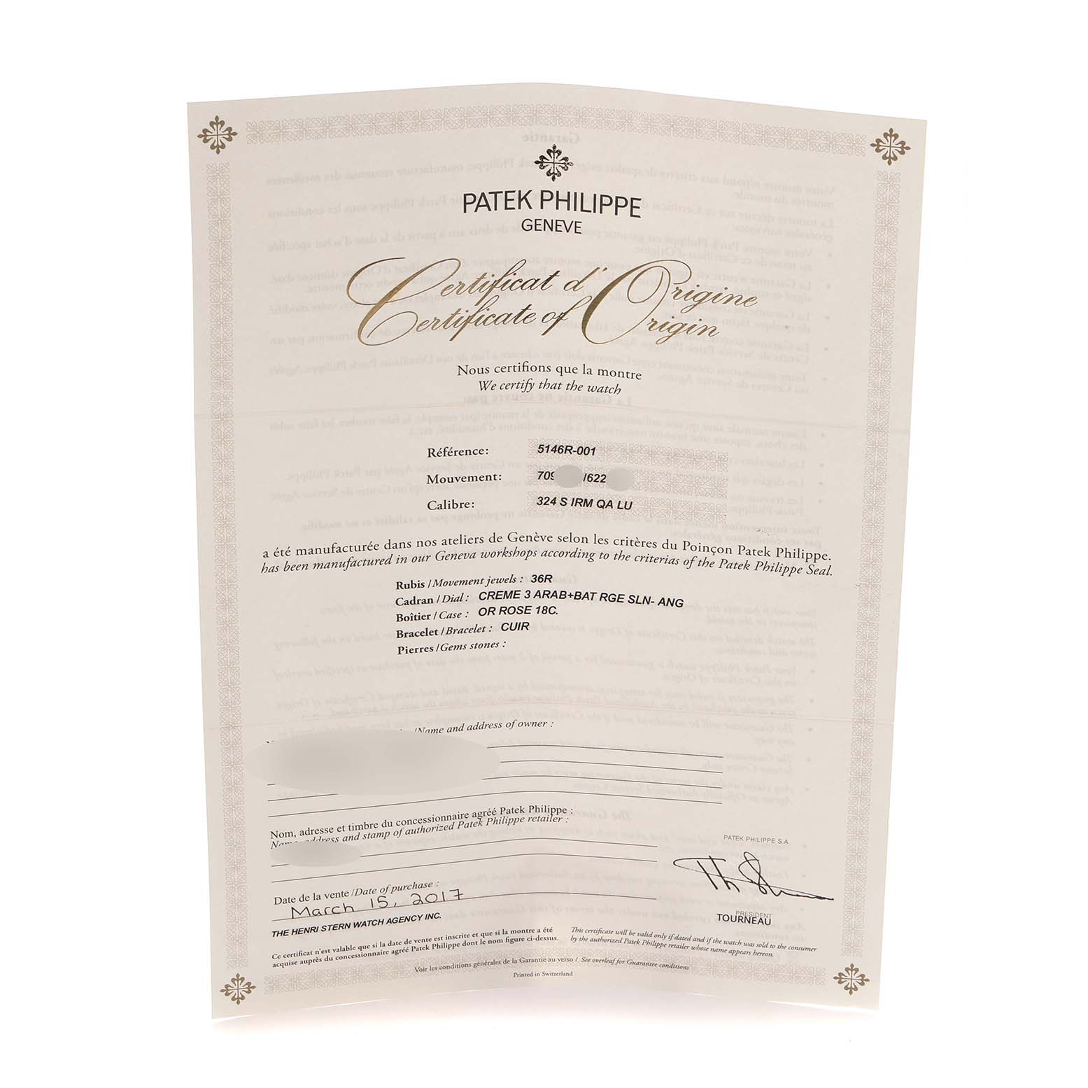 The image shows a Patek Philippe Certificate of Origin for a Complications model, but does not display any parts of watch model number 72689.