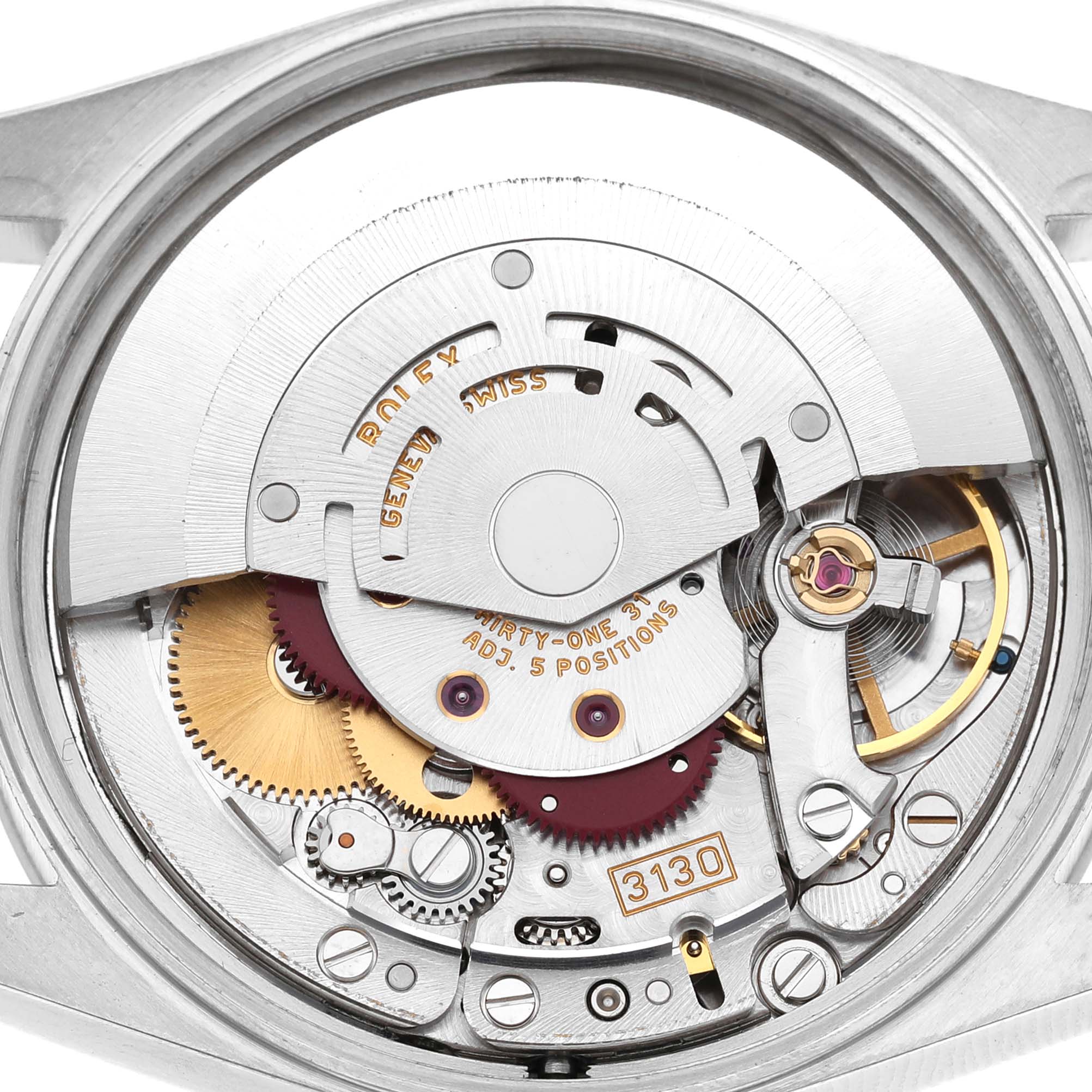 The image shows the internal movement mechanism of the Rolex Air-King 14000 Men's Stainless Steel Black Dial watch, viewed from the back.