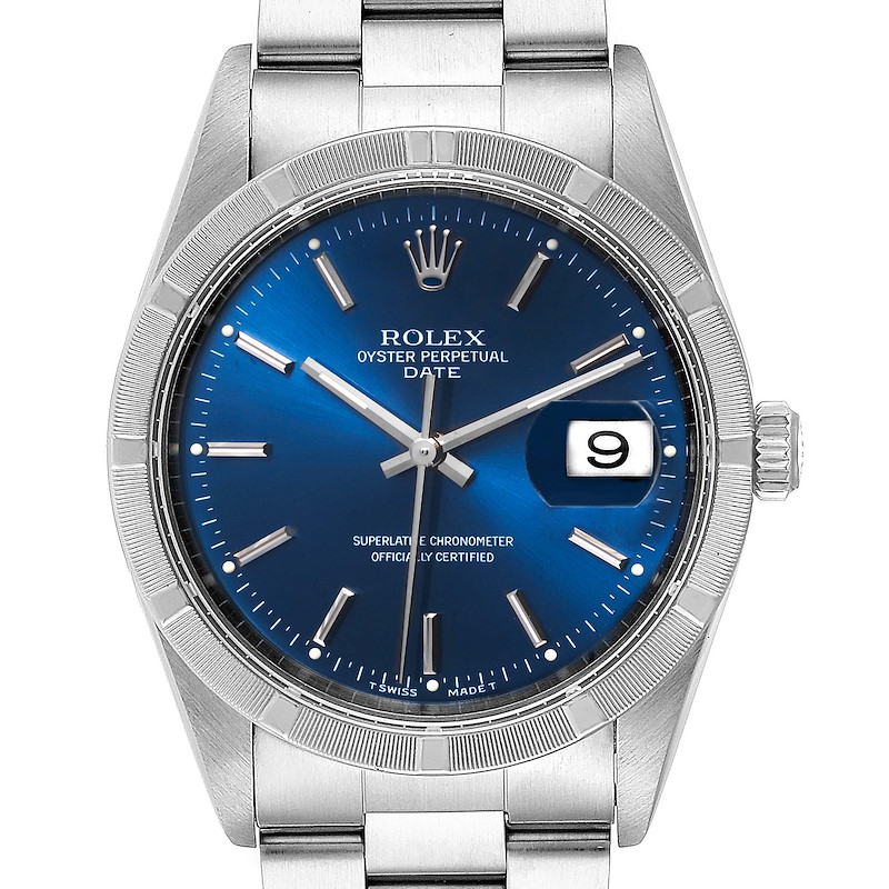 Rolex Date Blue Dial Oyster Bracelet Steel Mens Watch 15210 SwissWatchExpo