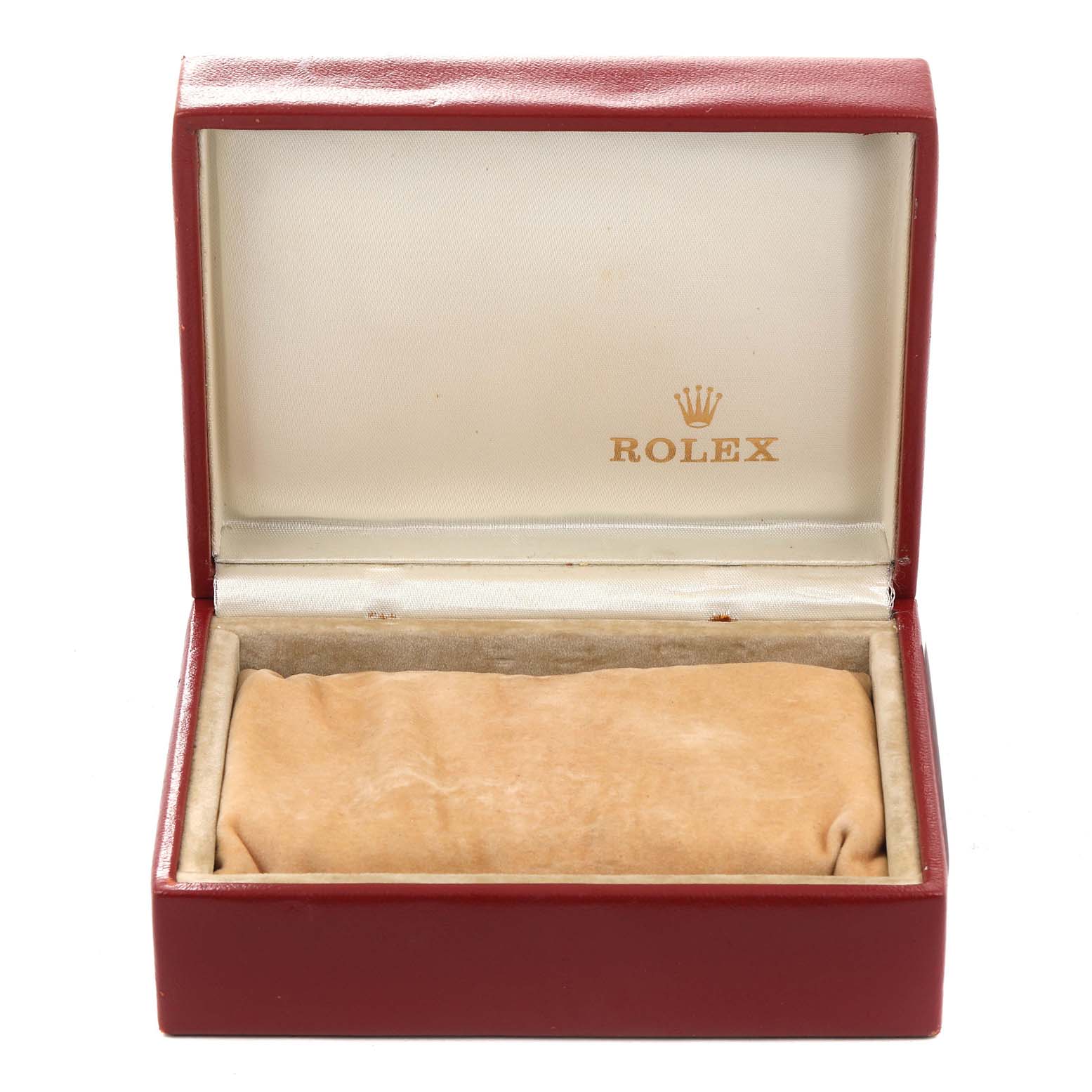 The image shows an open Rolex Datejust 69173 Women's Steel and Gold (two tone) Champagne Dial 69173 Women's Steel and Gold (two tone) Champagne Dial watch box, displaying its interior and cushion.