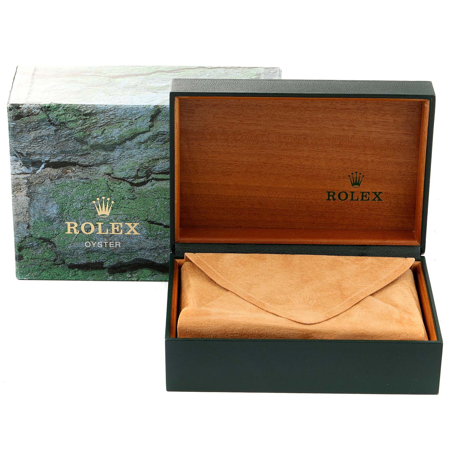The image shows the opened wooden box and outer packaging for a Rolex Mid-Size 78243 Women's Steel and Gold (two tone) Grey Dial 78243 Women's Steel and Gold (two tone) Grey Dial model watch, displaying the Rolex logo prominently.