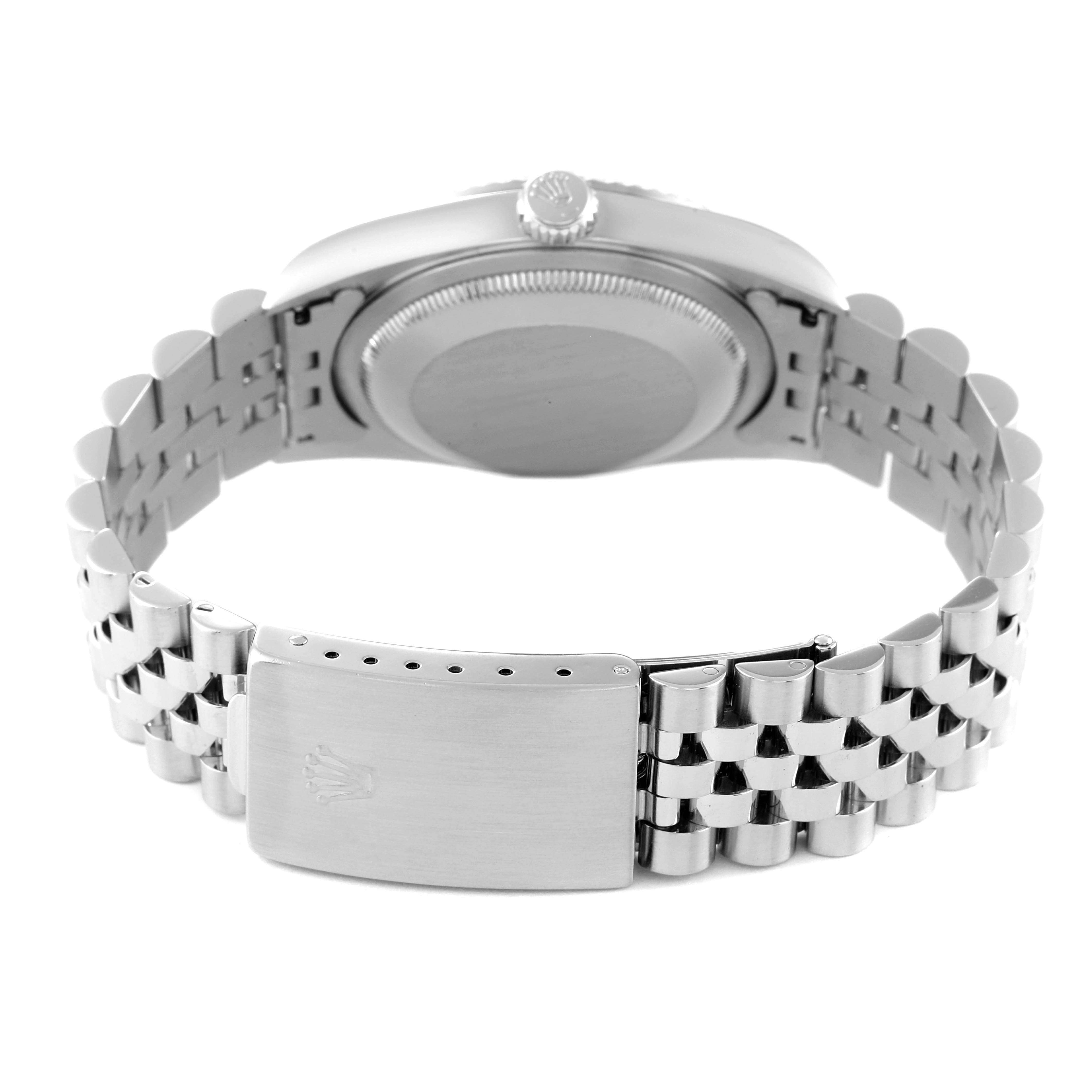 The image shows the back of a Rolex Datejust 16234 Men's Stainless Steel White Dial 16234 Men's Stainless Steel White Dial watch, highlighting the bracelet and clasp.