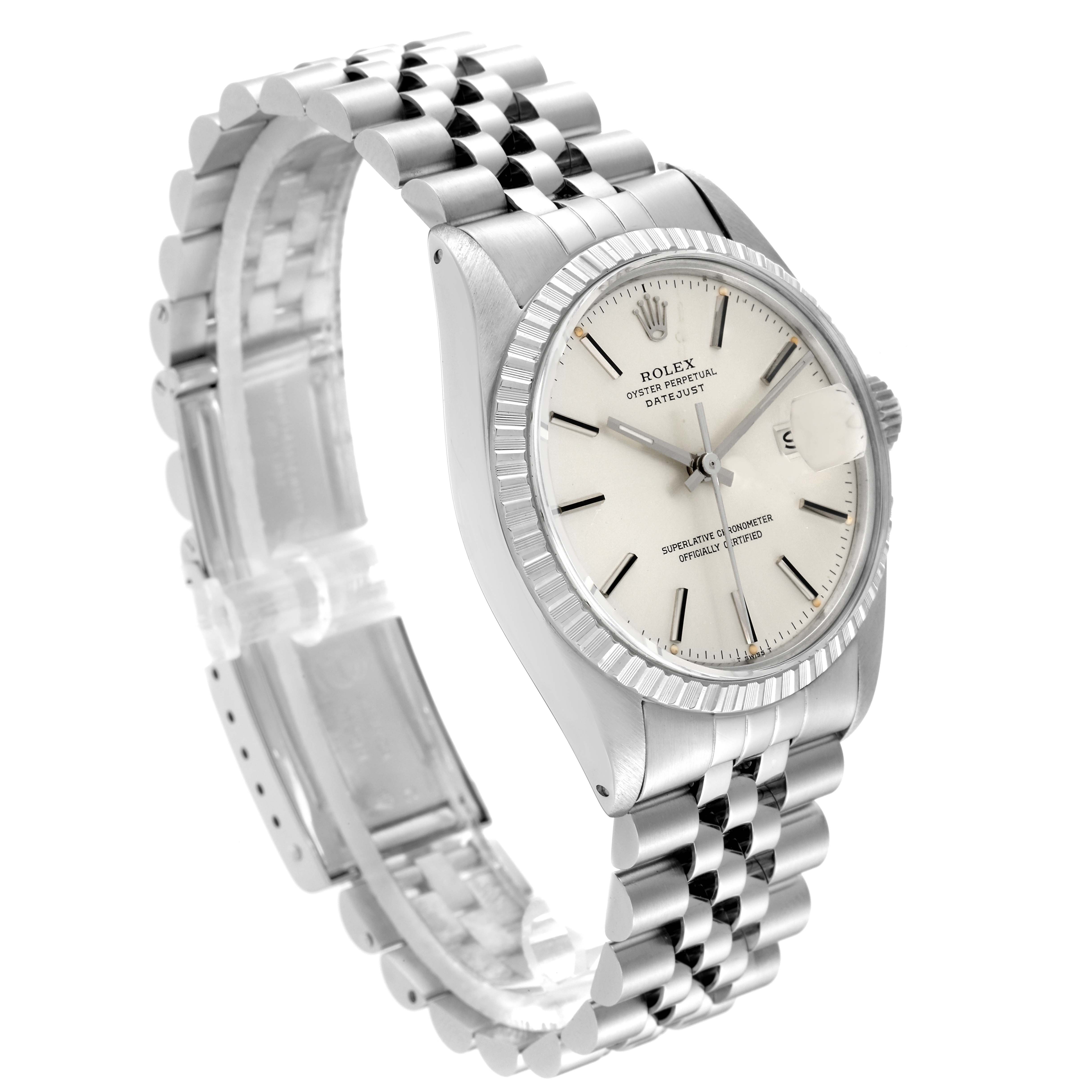 This image shows a side angle of the Rolex Vintage Collection 16030 Men's Stainless Steel Silver Dial 16030 Men's Stainless Steel Silver Dial model, highlighting the dial, bezel, and bracelet.