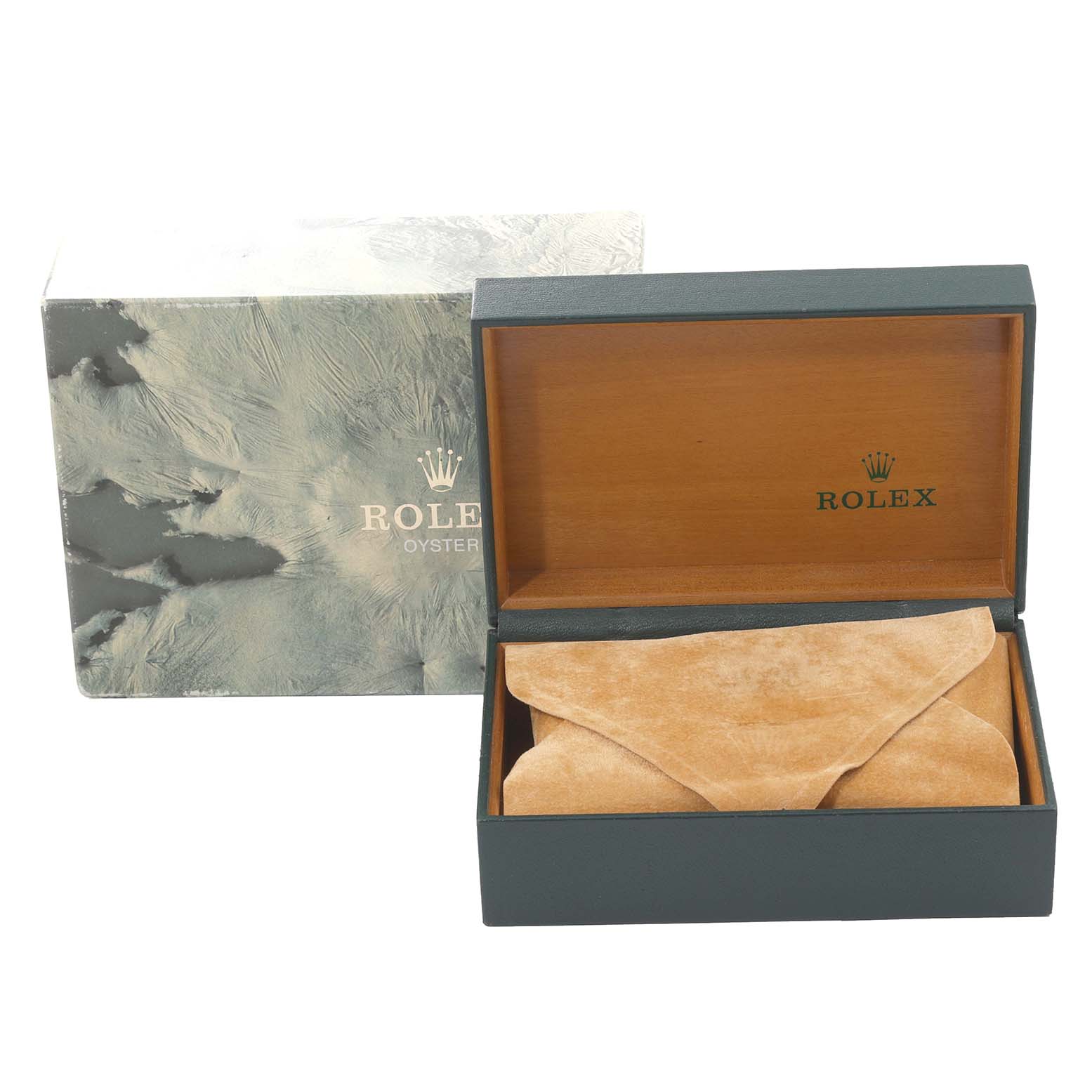This image shows the box and protective cover for the Vintage Collection model by Rolex.