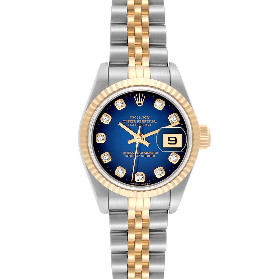 Rolex Datejust Steel Yellow Gold Blue Vignette Diamond Dial Ladies Watch 79173 SwissWatchExpo