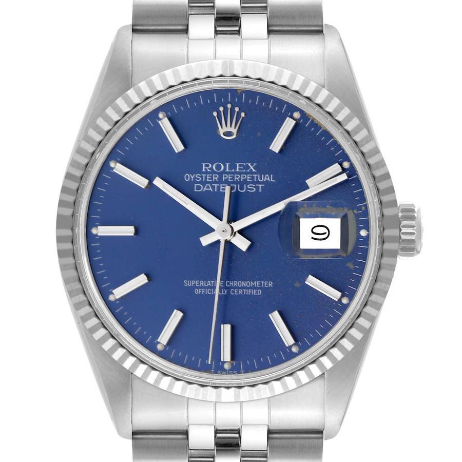 Rolex Datejust Vintage Steel White Gold Blue Dial Mens Watch 16014 SwissWatchExpo